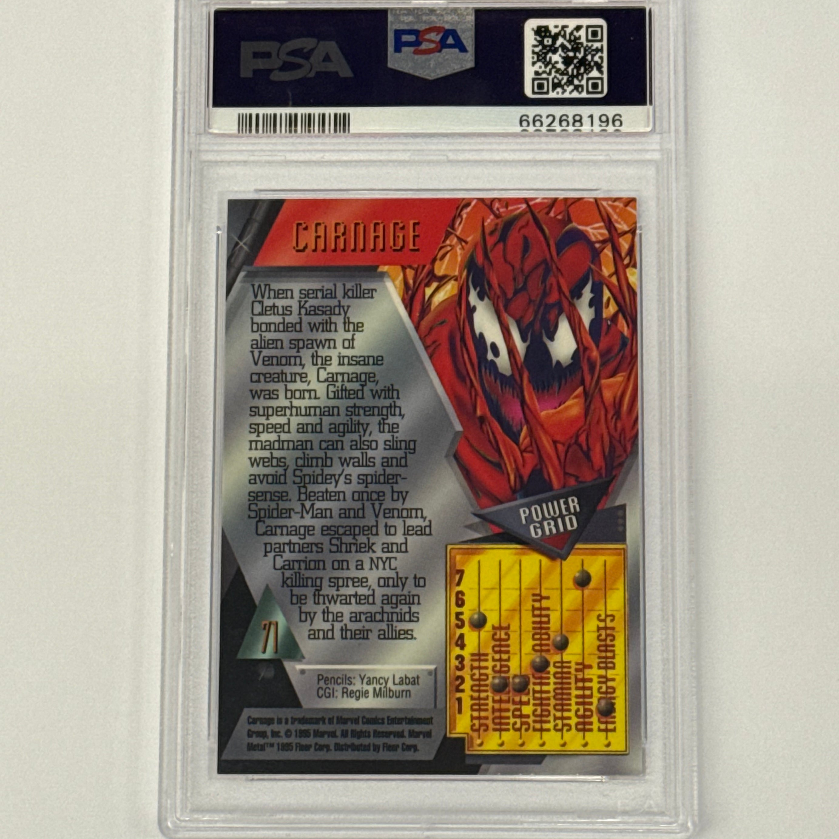 1995 Marvel Metal PSA GEM MT 10 Carnage #71
