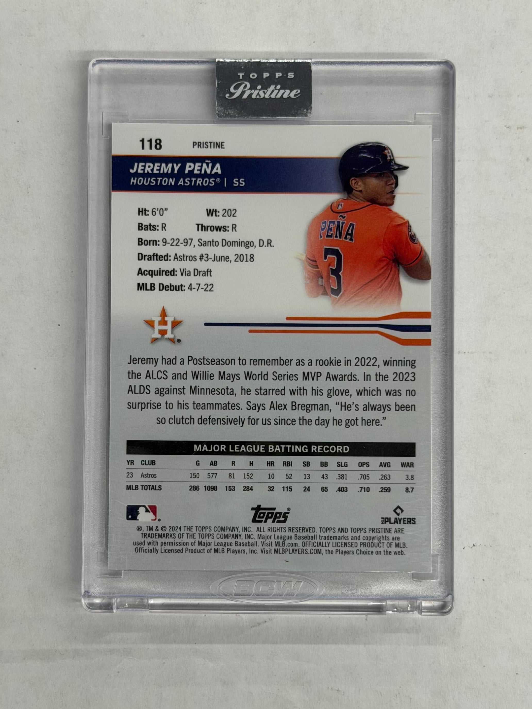 2024 Topps Pristine Baseball Jeremy Pena #118 Purple Refractor Numbered 29/99