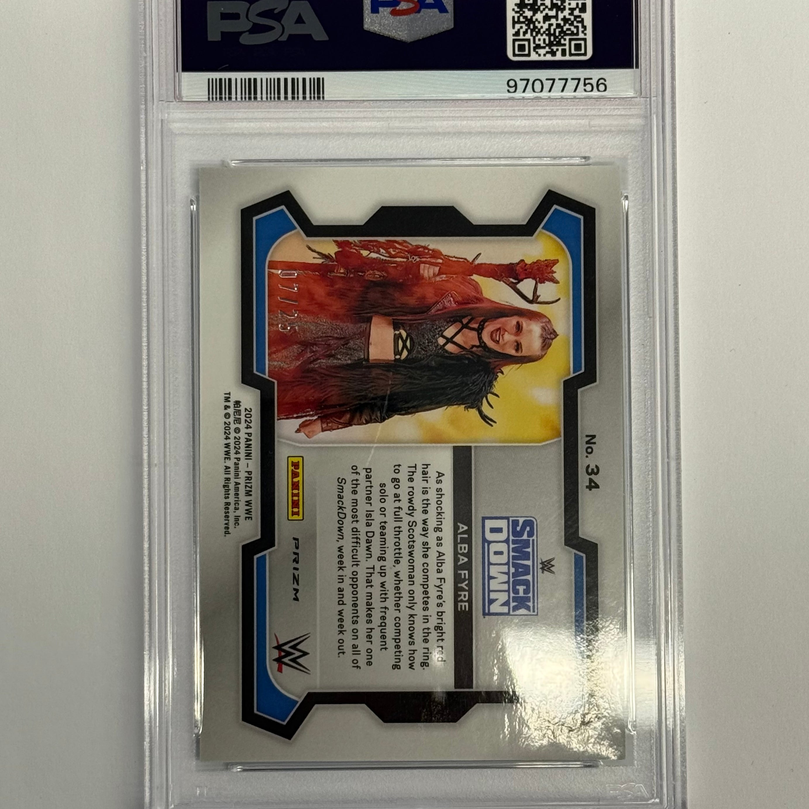 2024 Panini Prizm WWE PSA 9 MINT Alba Fyre #34 Green Pulsar Prizm Numbered 07/25