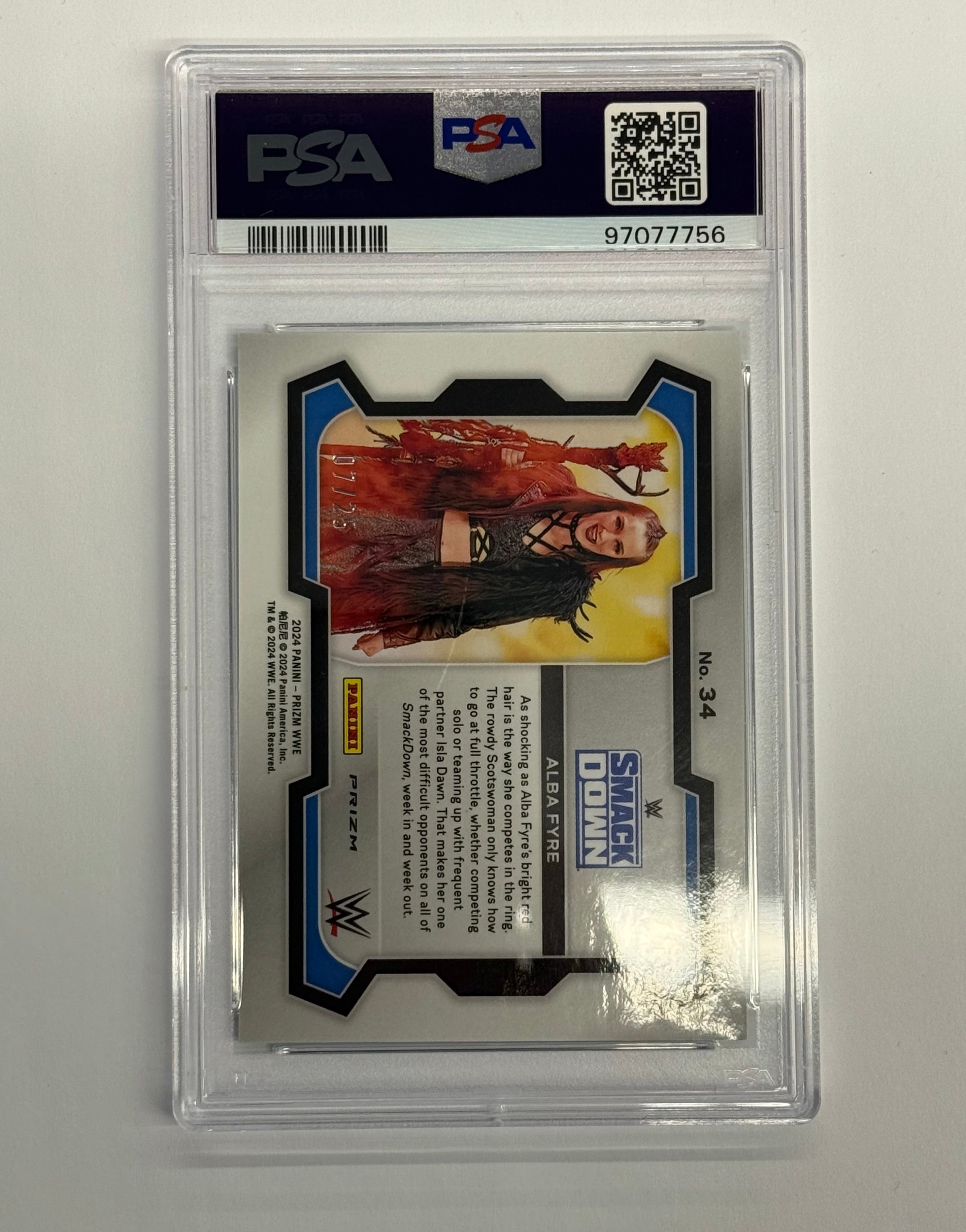 2024 Panini Prizm WWE PSA 9 MINT Alba Fyre #34 Green Pulsar Prizm Numbered 07/25