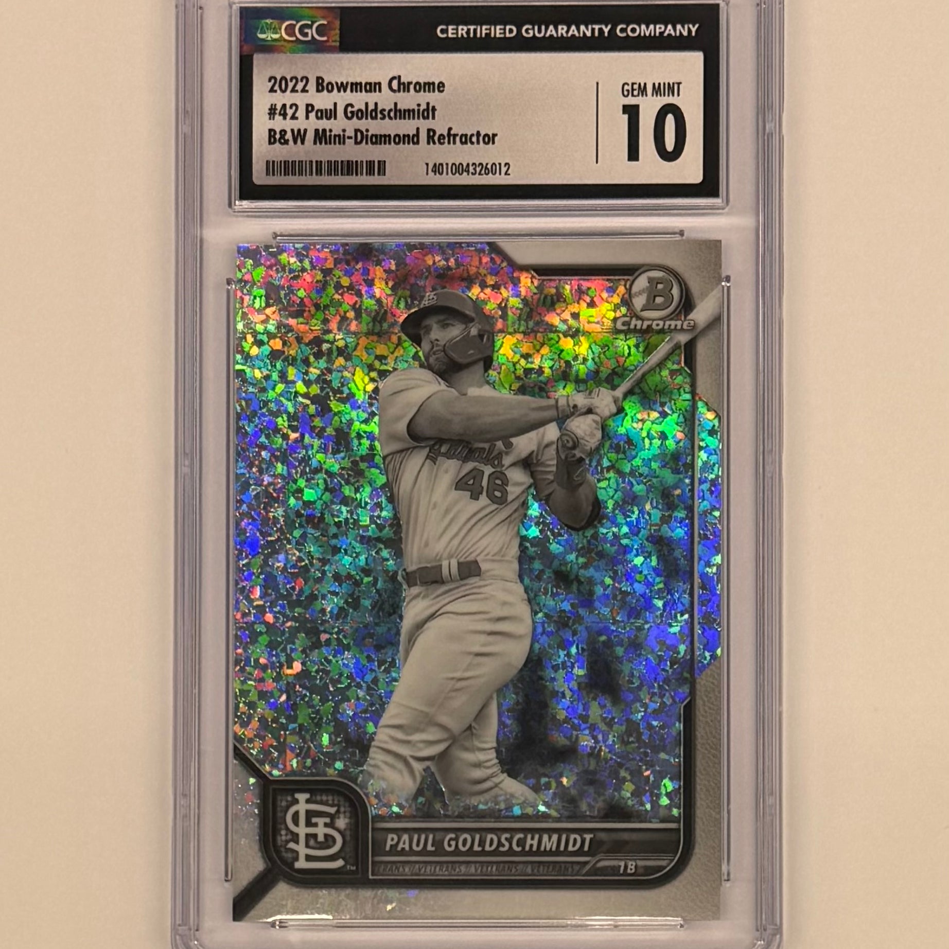 2022 Bowman Chrome CGC 10 GEM MINT Paul Goldschmidt #42 B&W Mini Diamond Refractor Numbered 174/199
