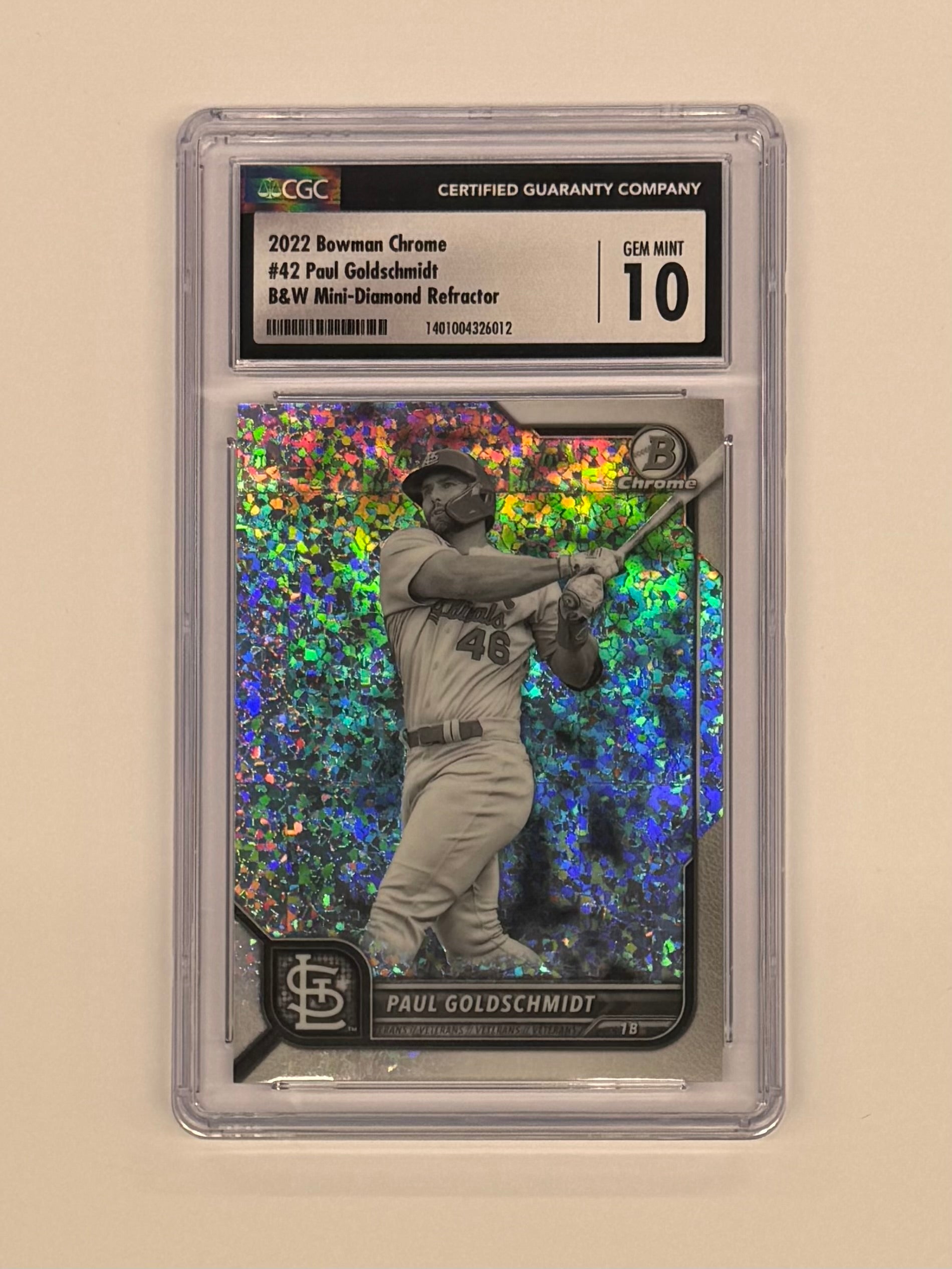 2022 Bowman Chrome CGC 10 GEM MINT Paul Goldschmidt #42 B&W Mini Diamond Refractor Numbered 174/199