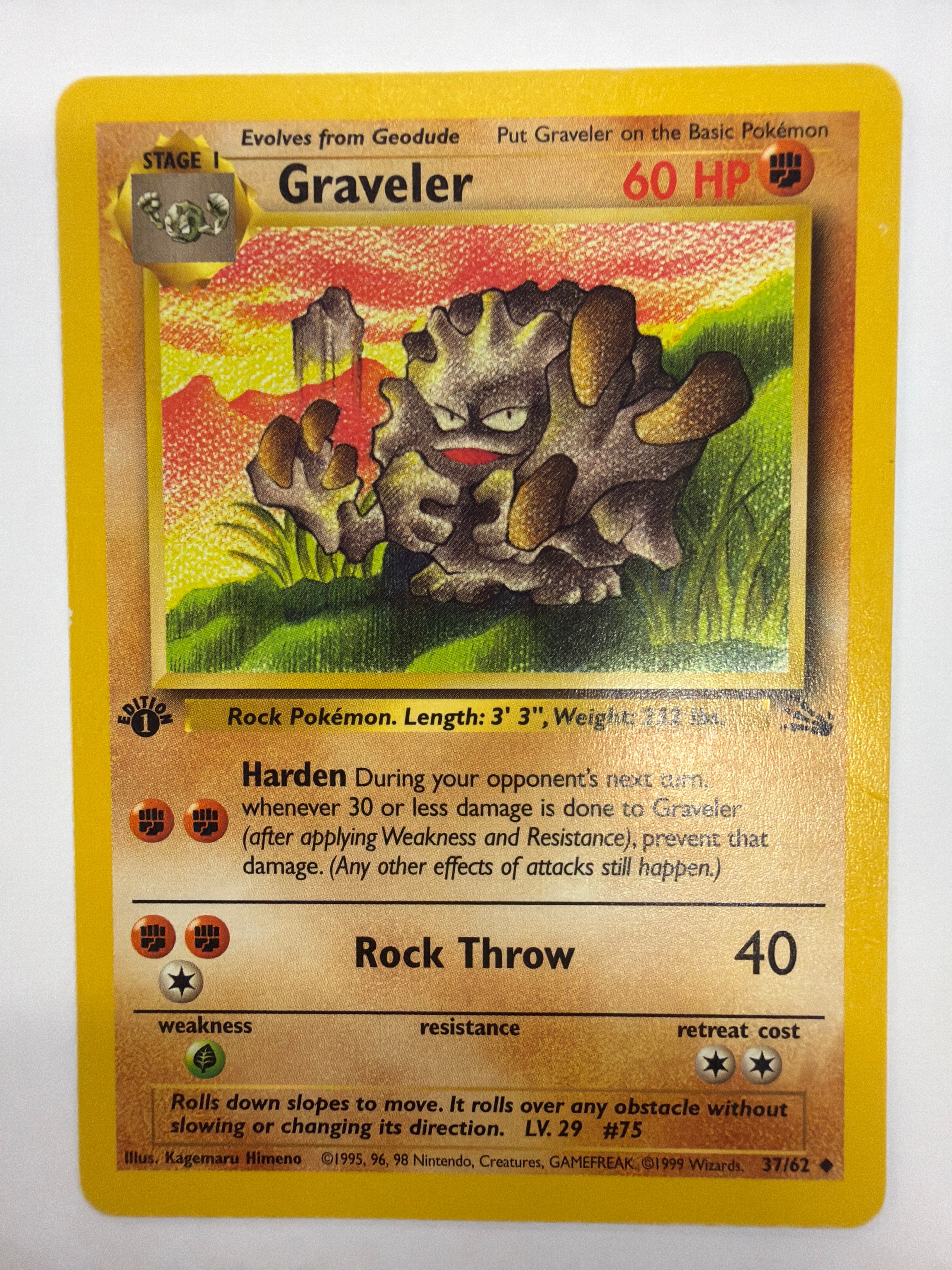 Pokémon TCG - Fossil 1st Edition Graveler 37/62 Non-Holo NM