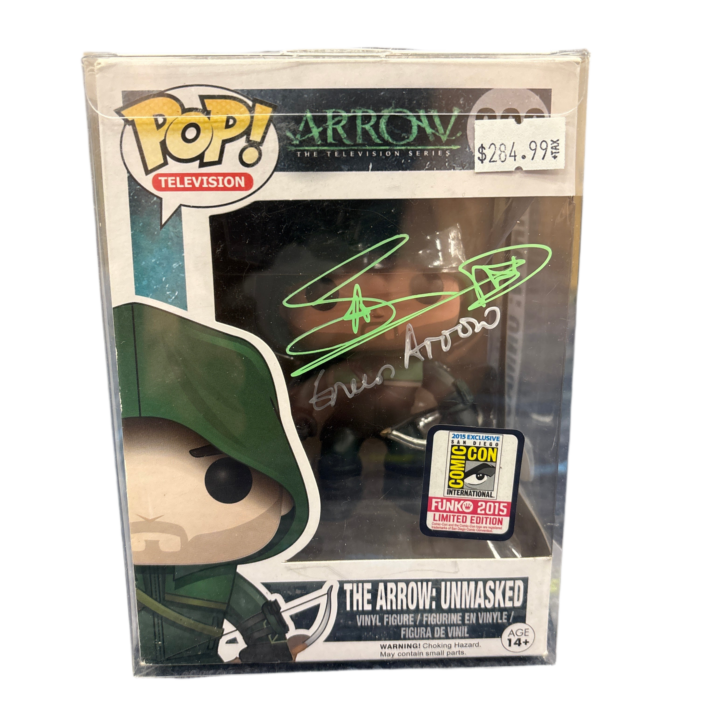 (SIGNED) Funko Pop! Television Arrow The Arrow: Unmasked 2015 San Diego CC International #208 JSA CERT