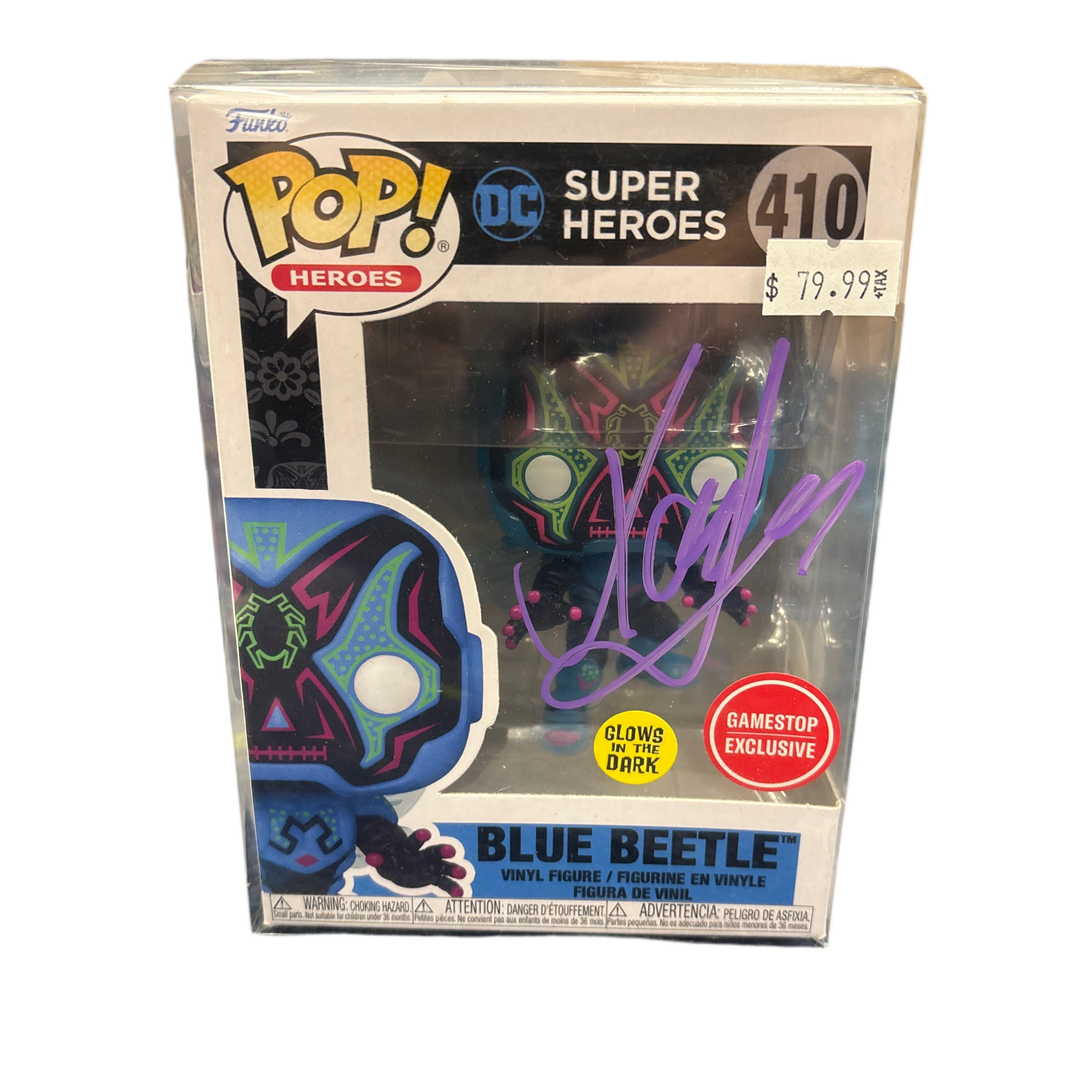 (SIGNED) Funko Pop! Heroes DC Super Heroes Blue Beetle GITD GameStop Exclusive #410 JSA CERT