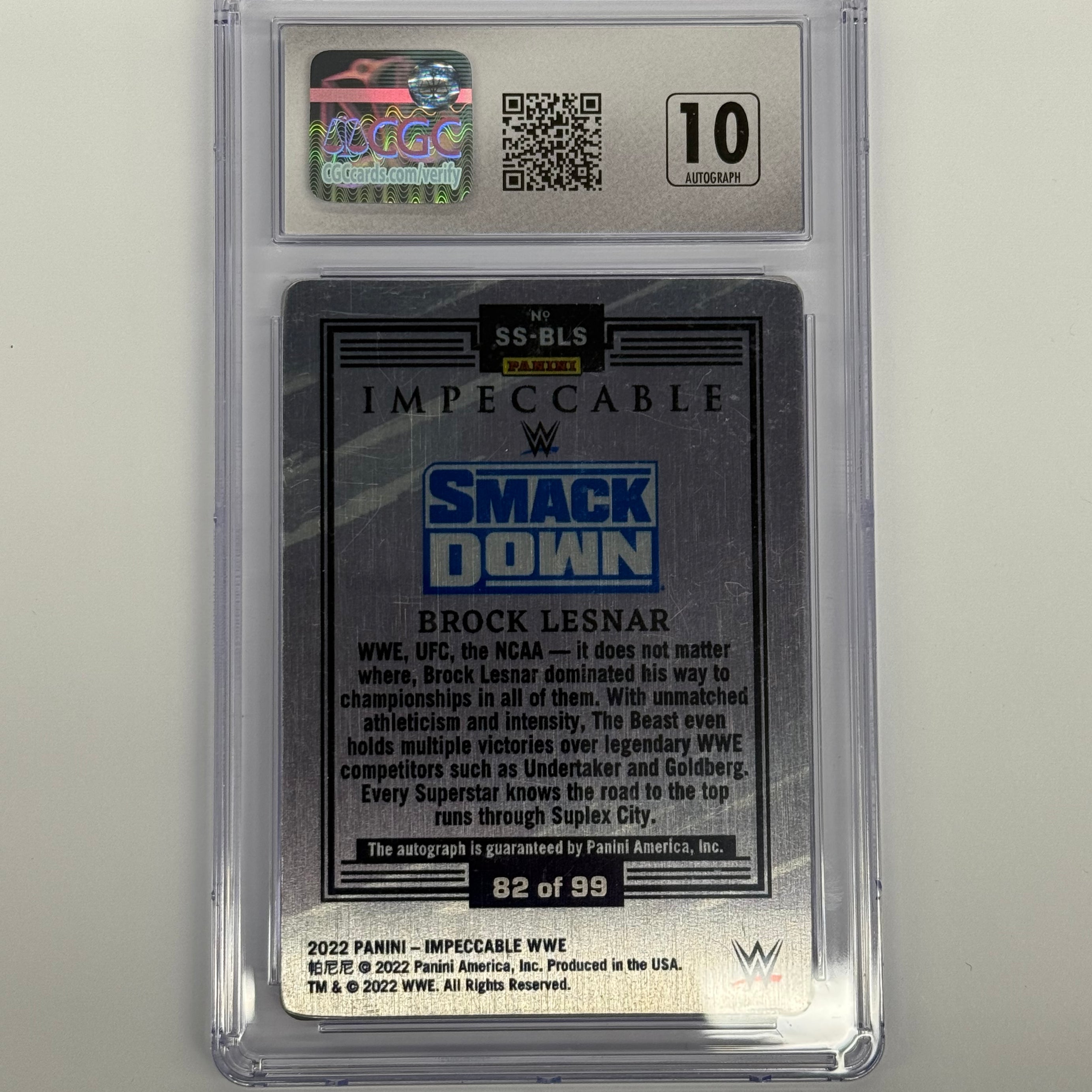 2022 Panini Impeccable WWE CGC 8.5 NM/MINT+ Stainless Stars Autographs Brock Lesnar #SS-BLS Numbered 82 of 99