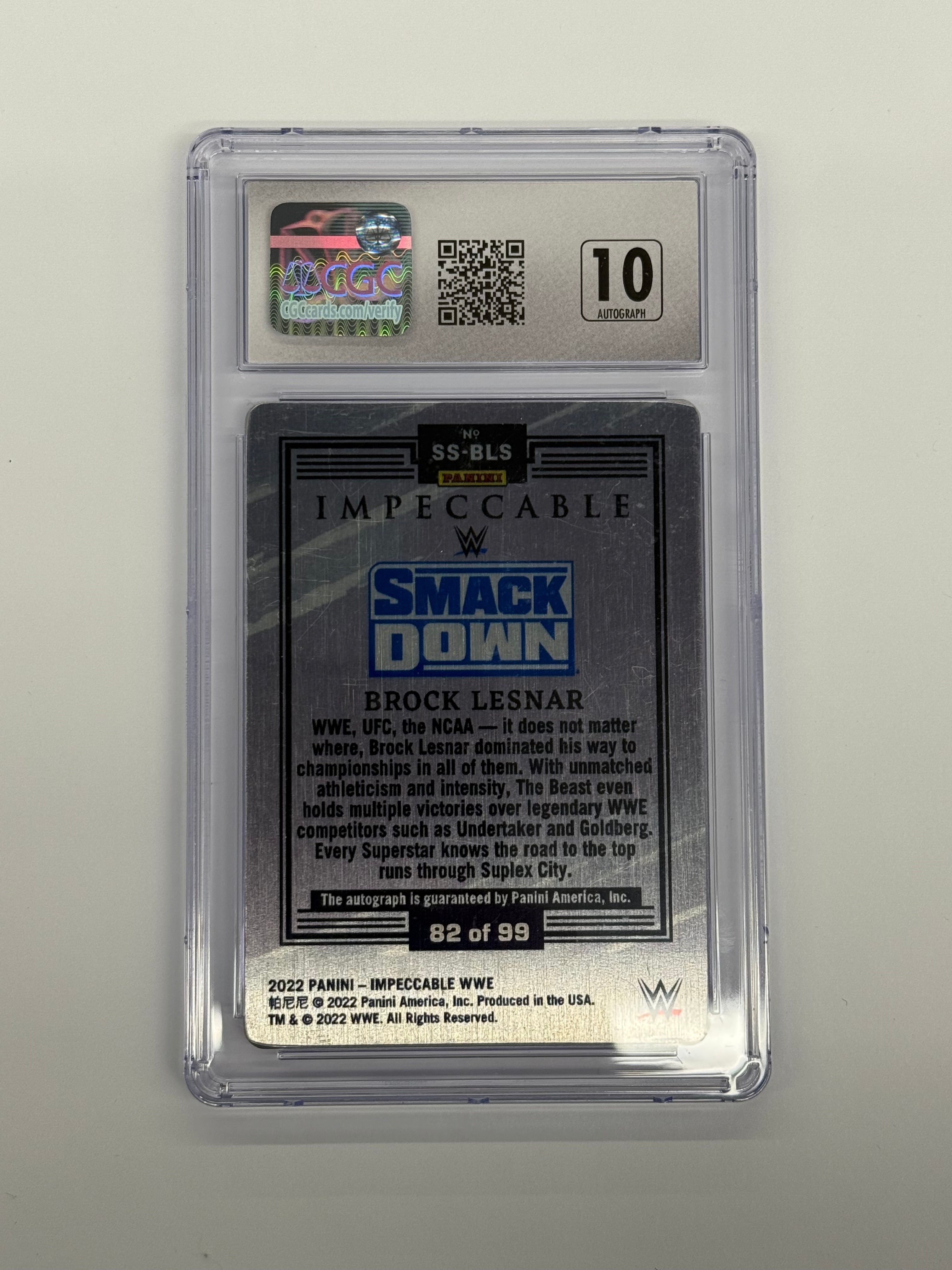 2022 Panini Impeccable WWE CGC 8.5 NM/MINT+ Stainless Stars Autographs Brock Lesnar #SS-BLS Numbered 82 of 99