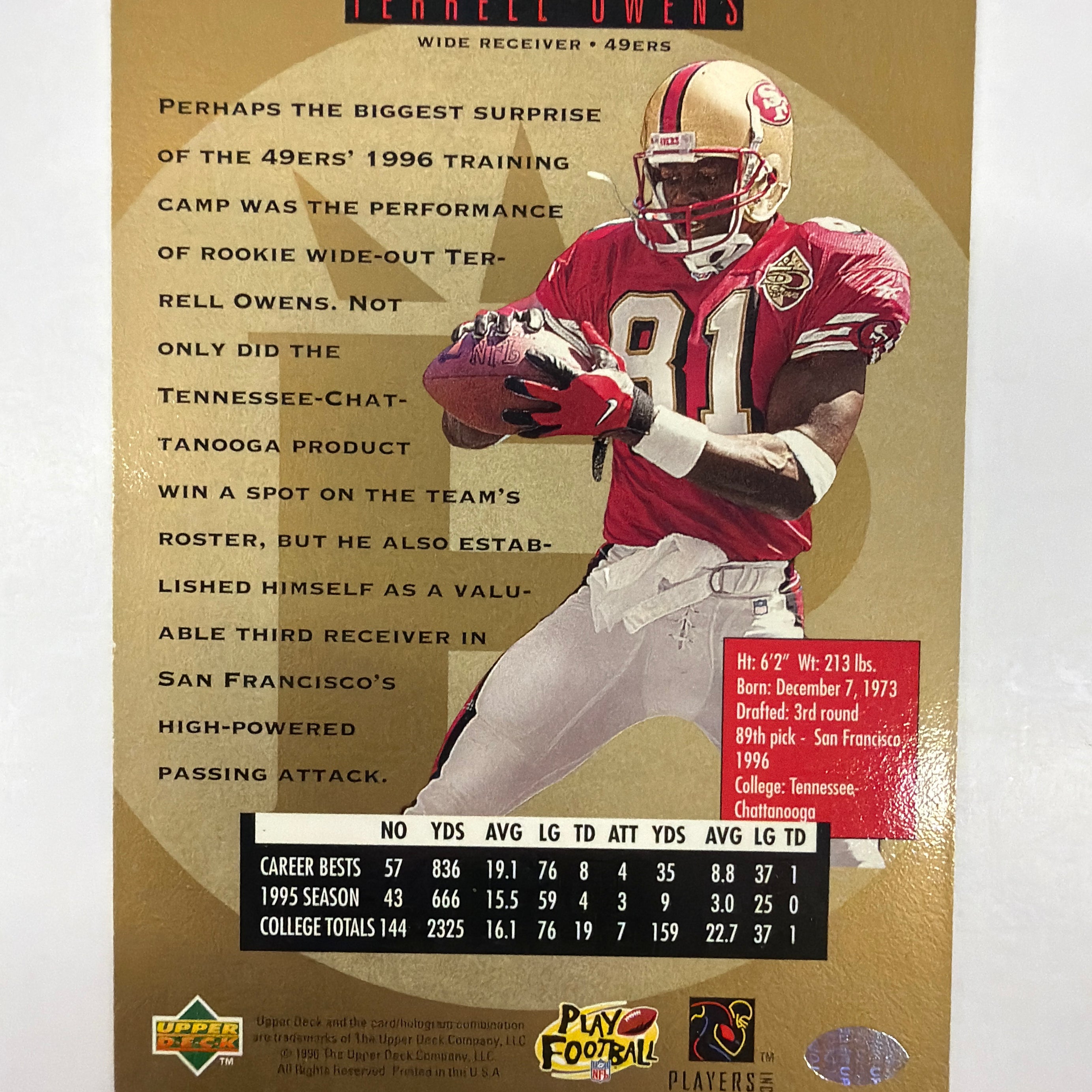 1996 Upper Deck SP Premier Prospects Terrell Owens Rookie Card #7