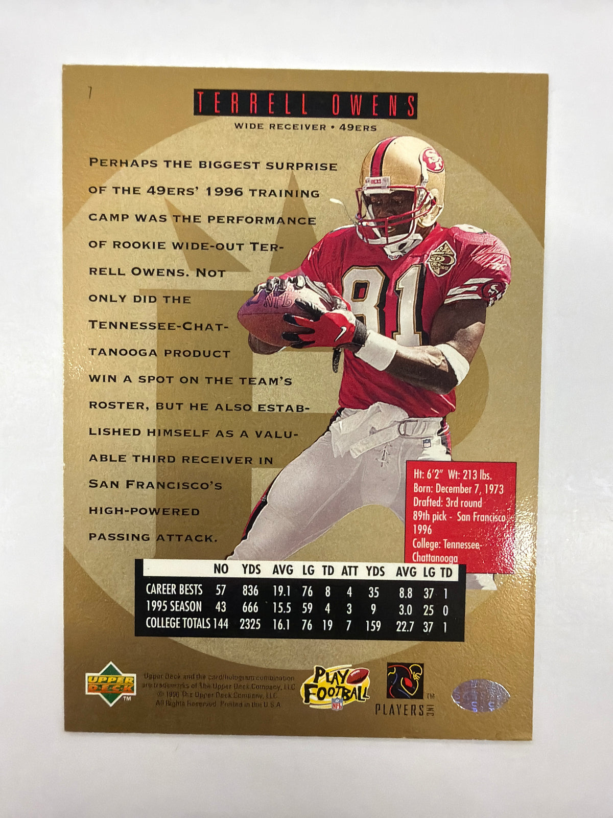 1996 Upper Deck SP Premier Prospects Terrell Owens Rookie Card #7