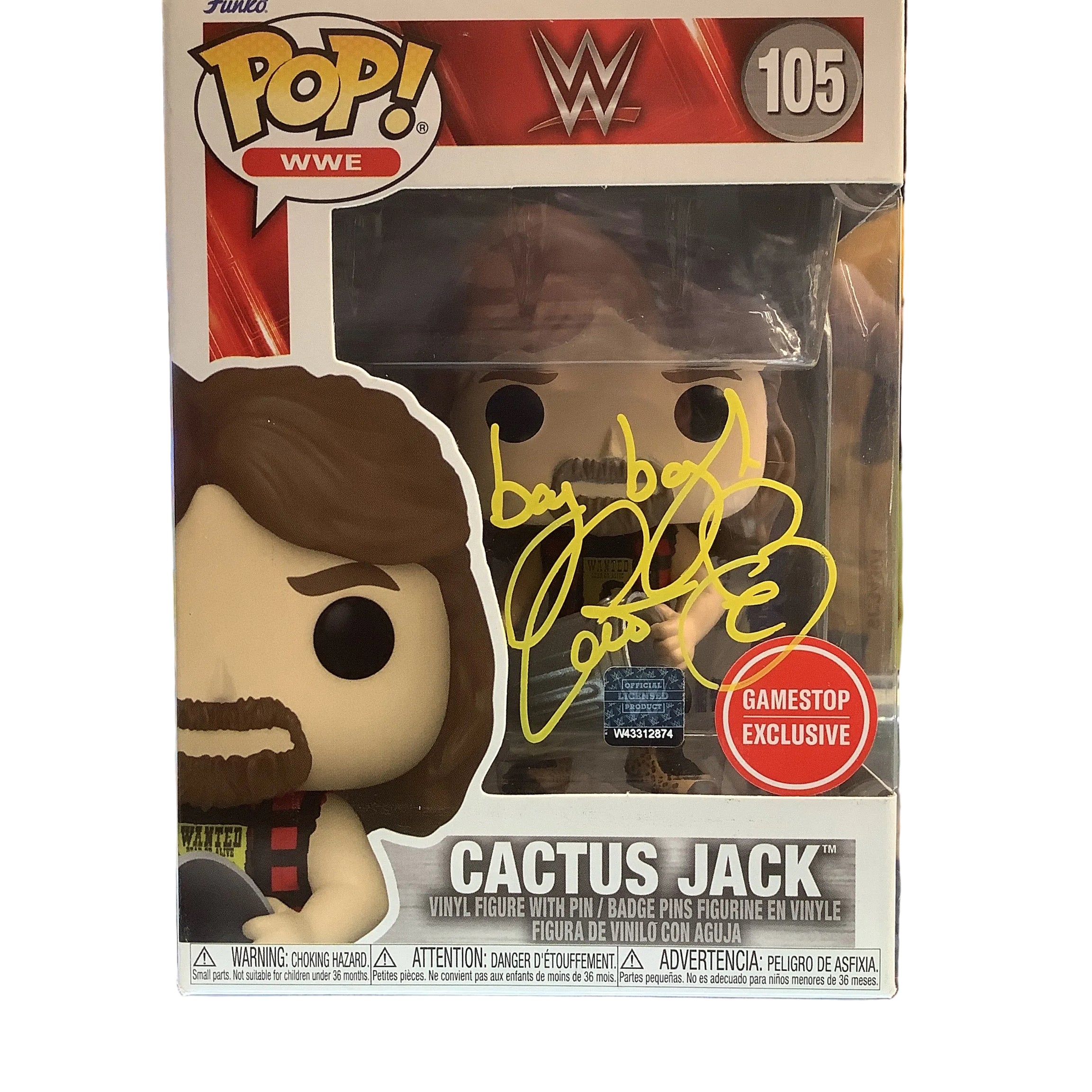 Signed Funko Pop! WWE Cactus Jack #105 Gamestop Exclusive