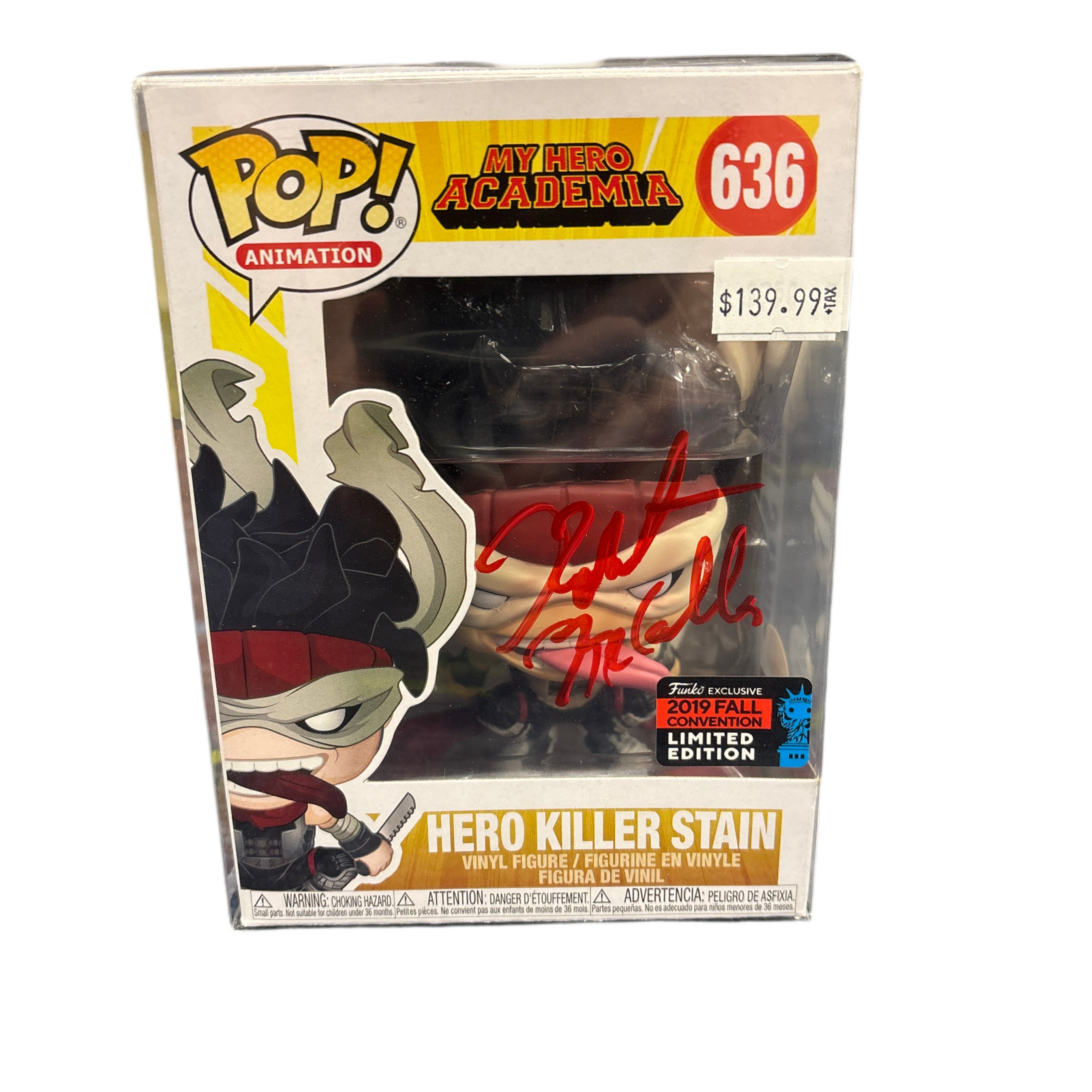 SIGNED Funko Pop! Animation My Hero Academia Hero Killer Stain Funko Exclusive 2019 Fall Convention Limited Edition #636