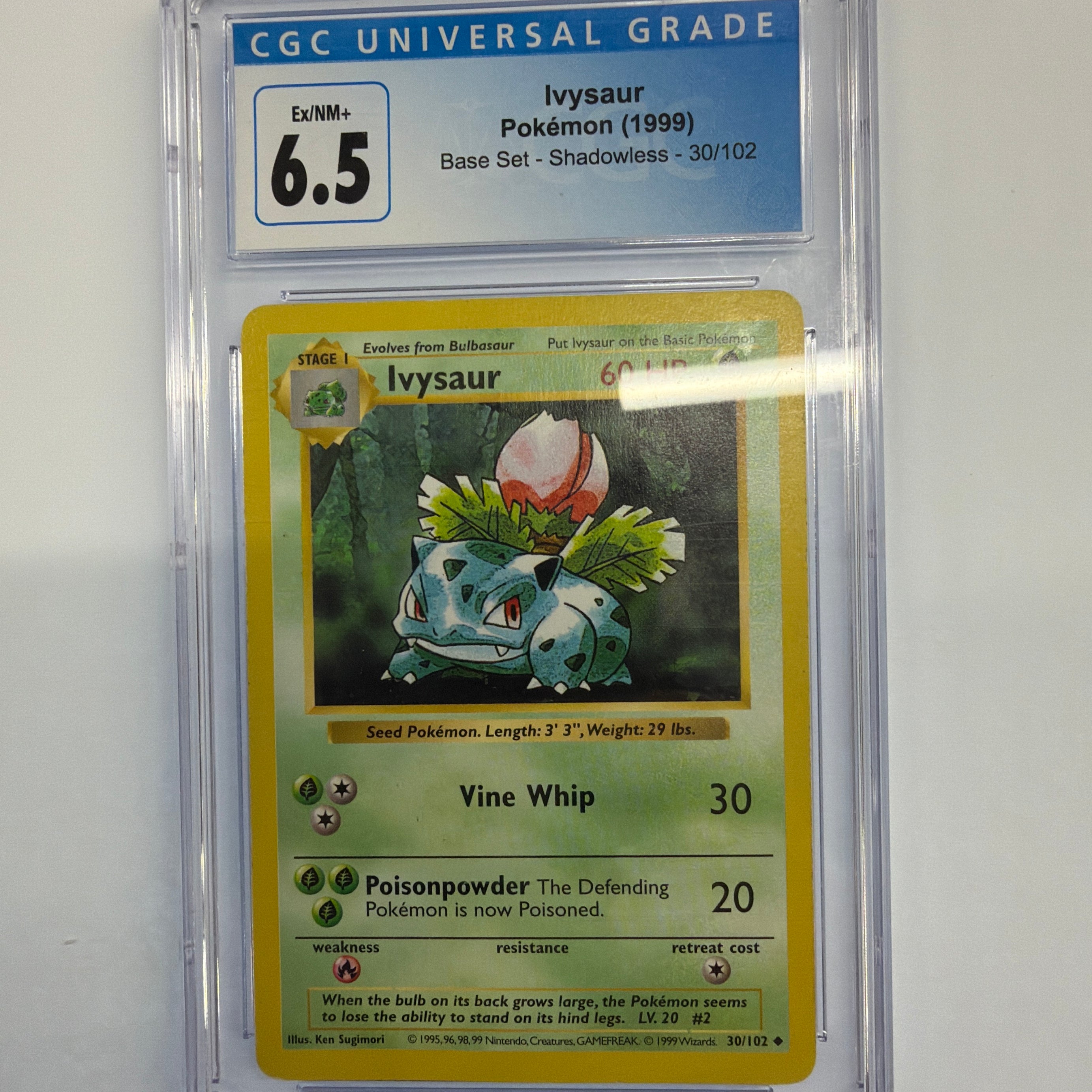 Pokemon TCG - CGC Ex/NM+ 6.5 Base Set Ivysaur 30/102 Shadowless