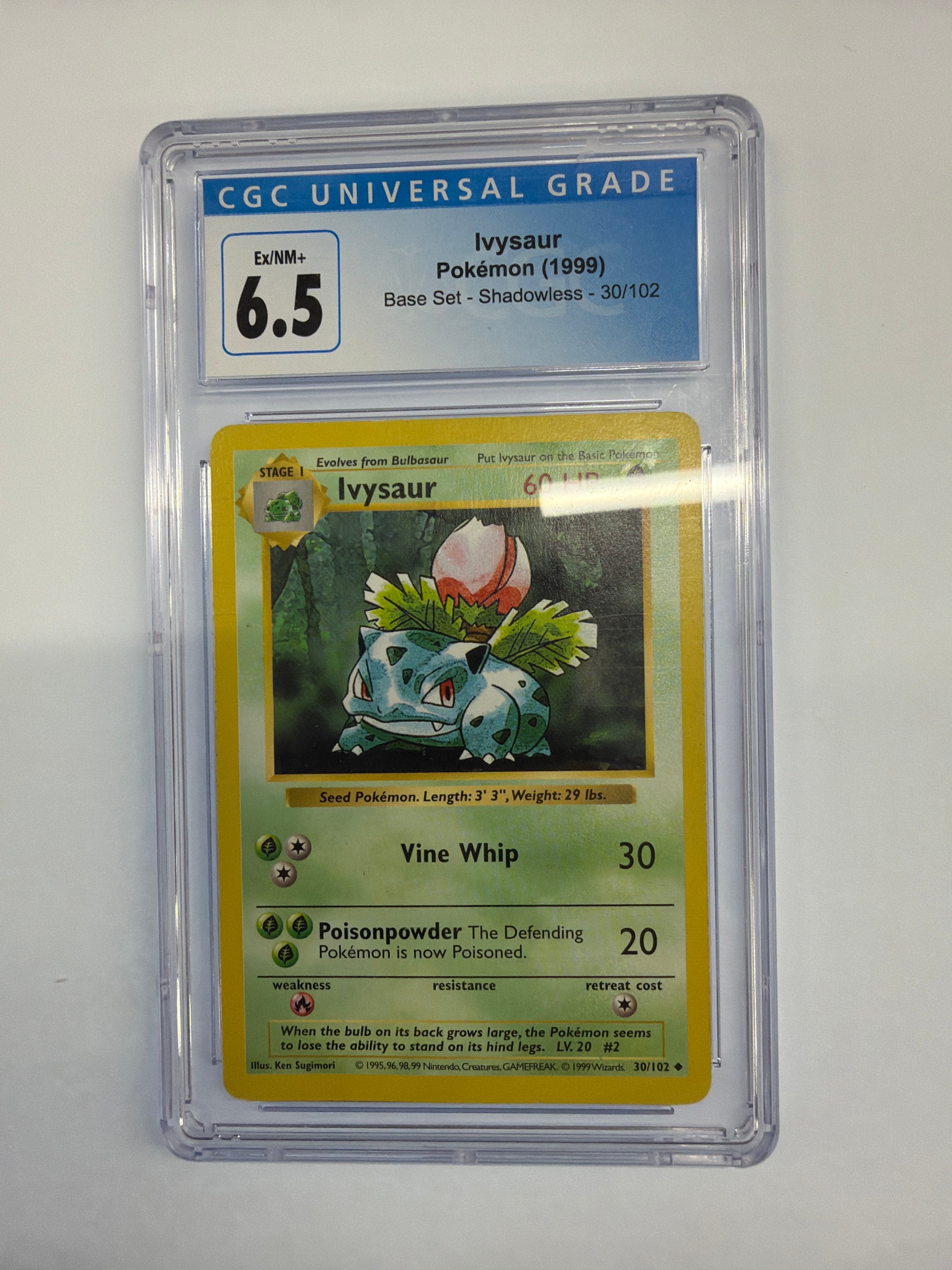 Pokemon TCG - CGC Ex/NM+ 6.5 Base Set Ivysaur 30/102 Shadowless
