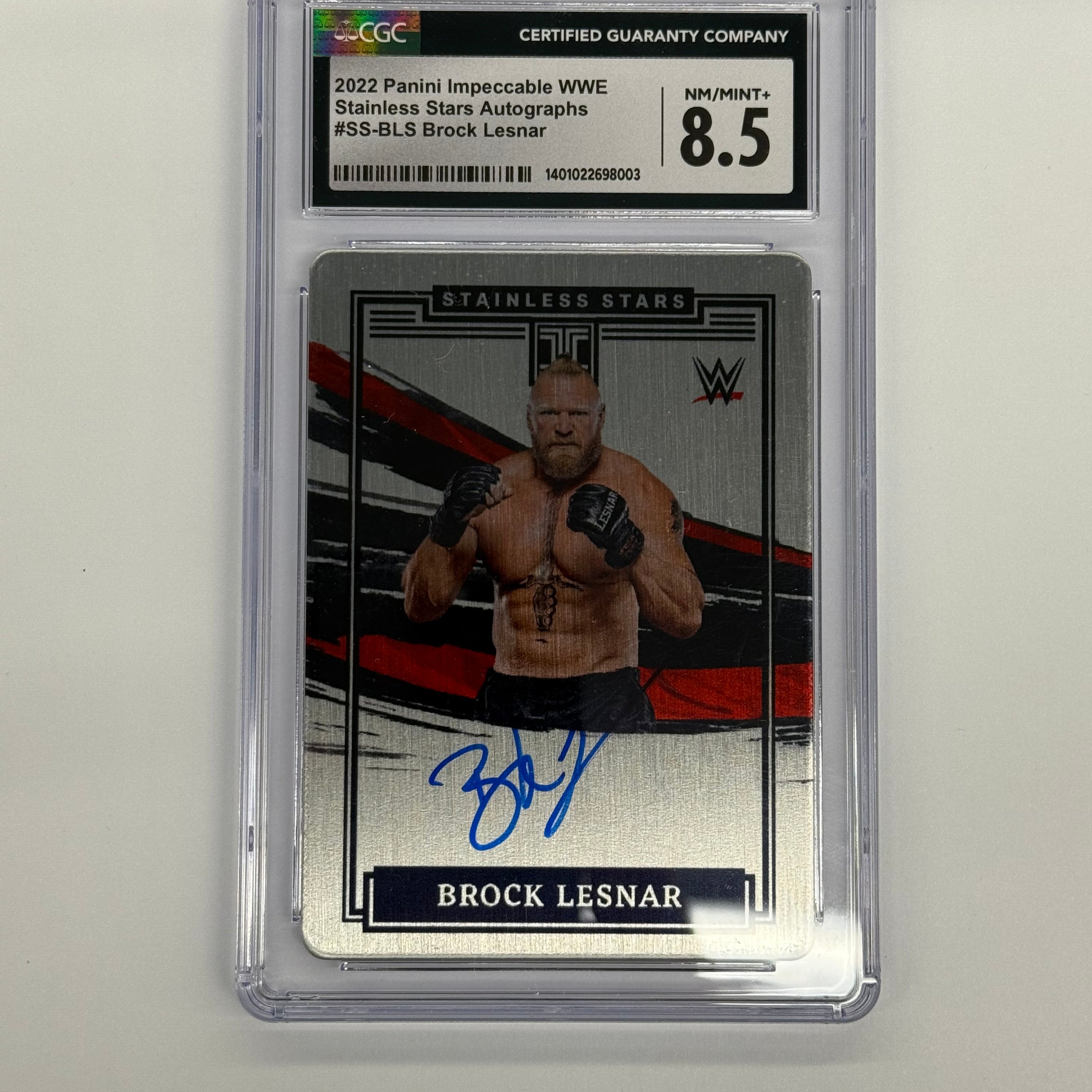 2022 Panini Impeccable WWE CGC 8.5 NM/MINT+ Stainless Stars Autographs Brock Lesnar #SS-BLS Numbered 82 of 99