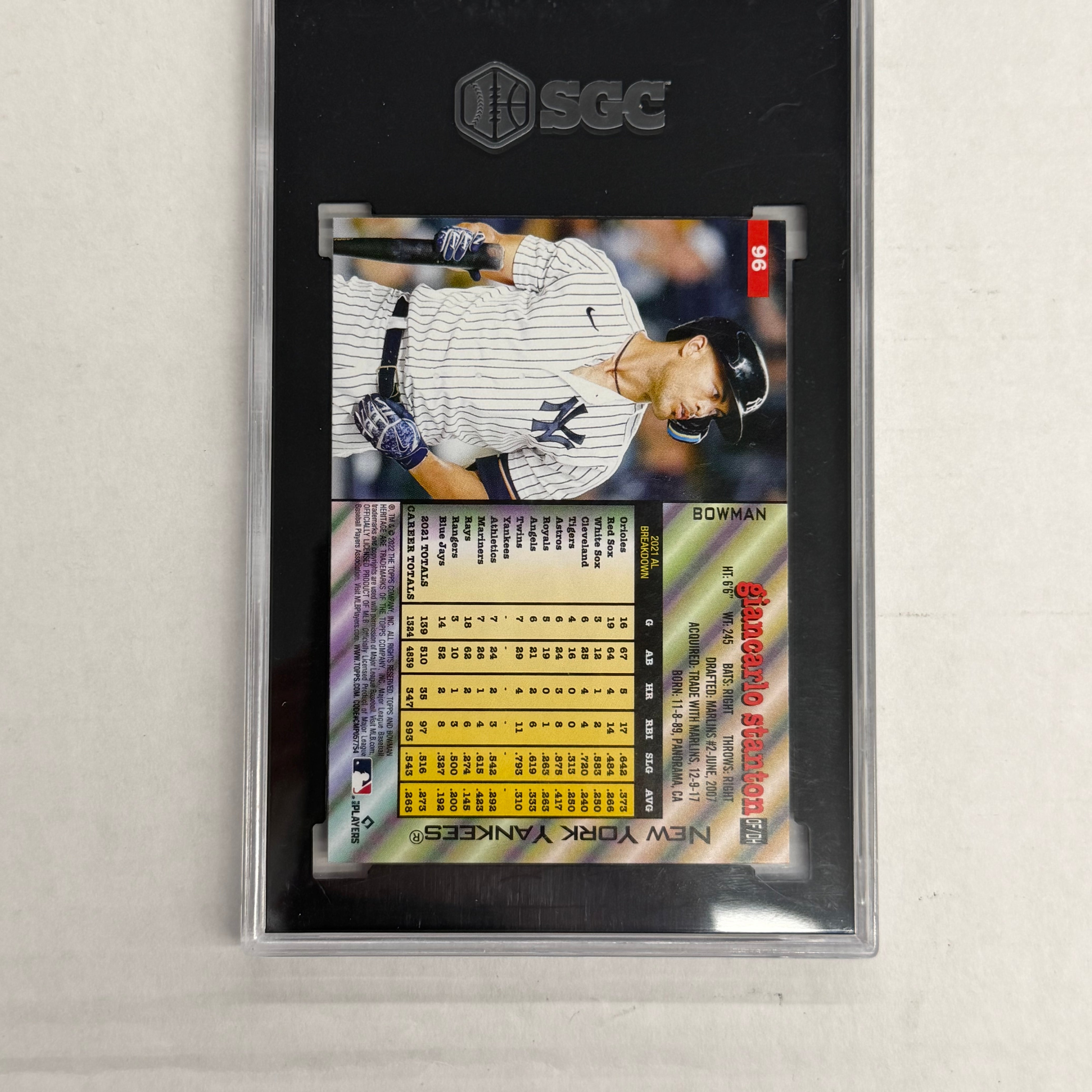 2022 Bowman Heritage SGC 10 GM Giancarlo Stanton #96