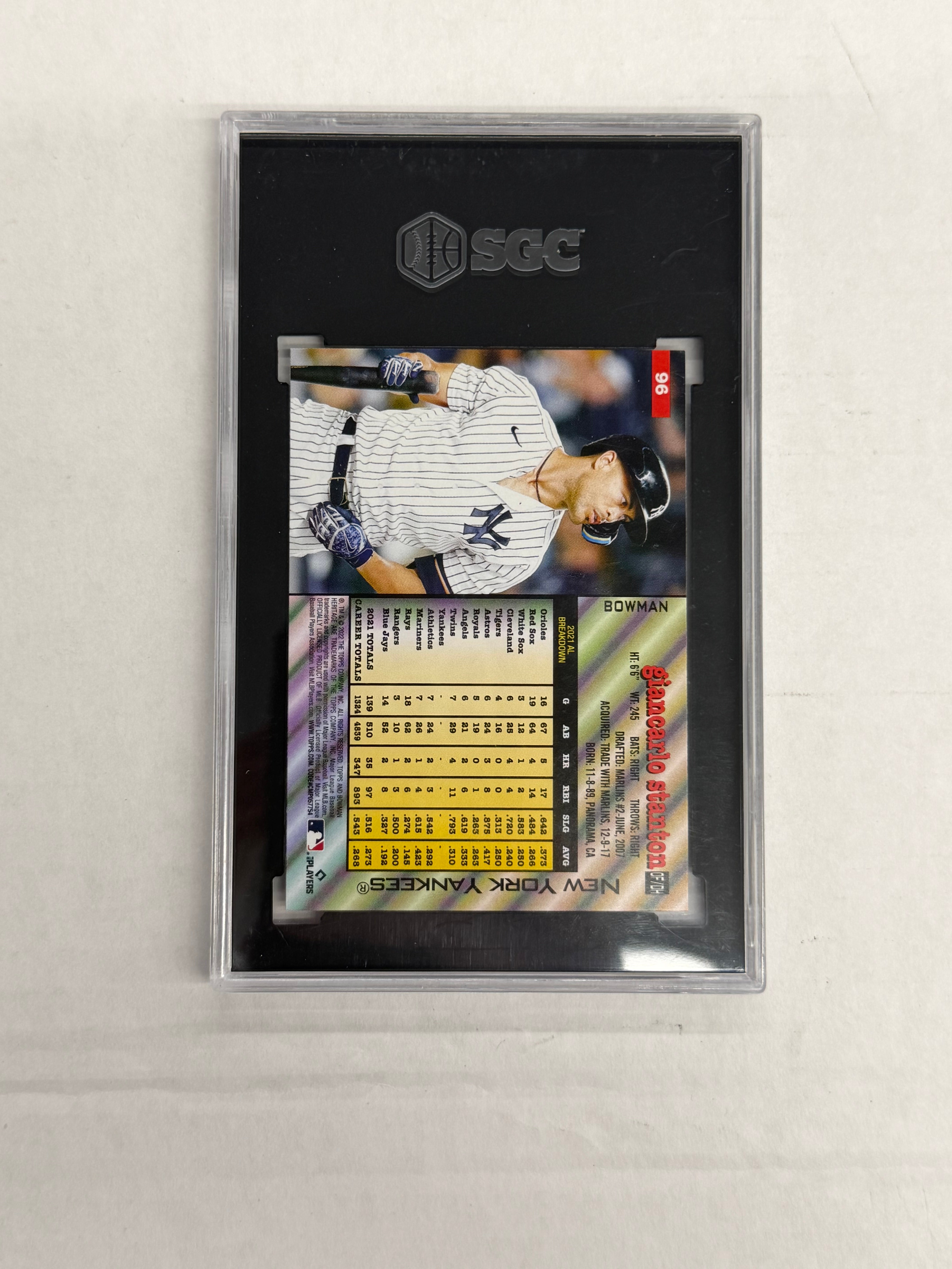 2022 Bowman Heritage SGC 10 GM Giancarlo Stanton #96