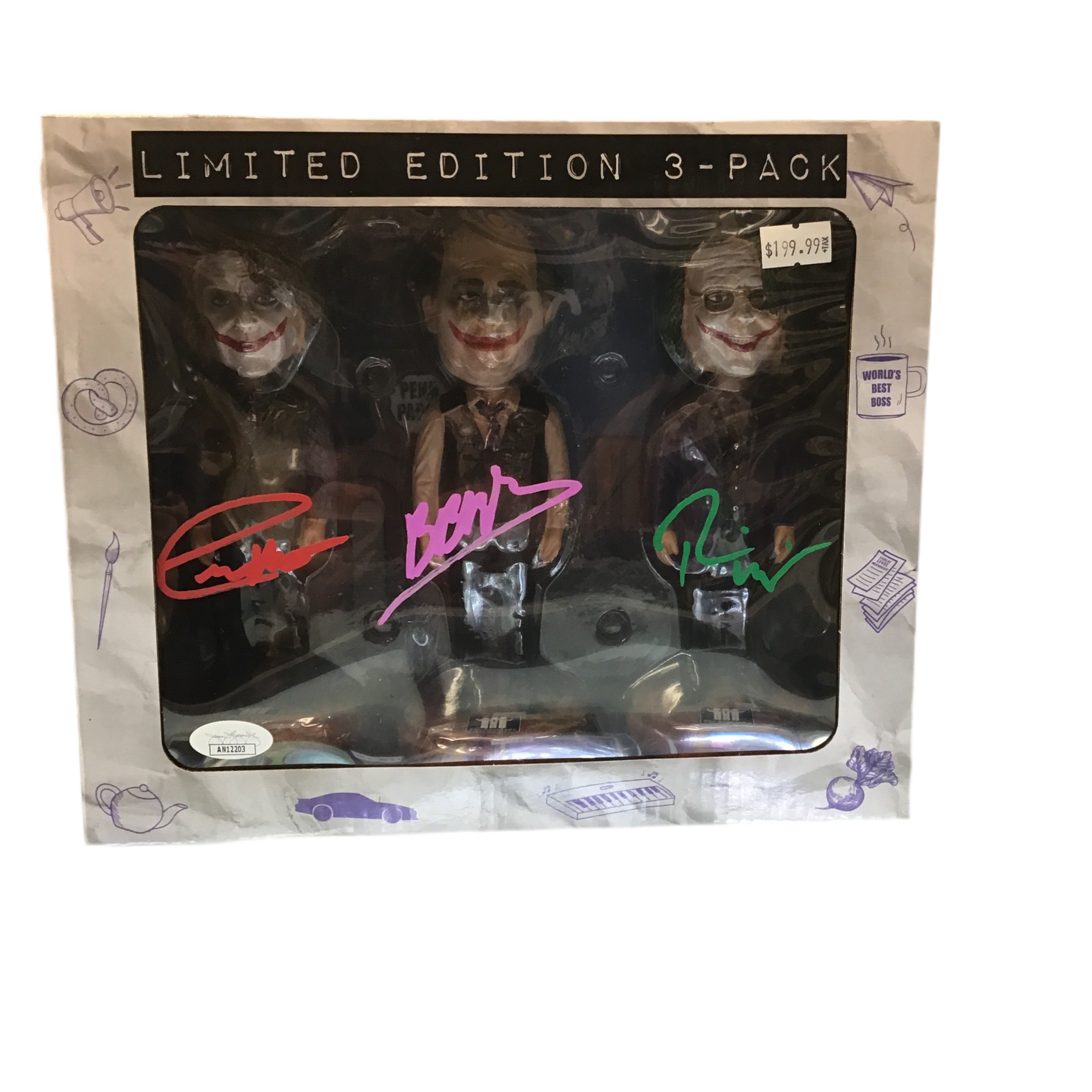SIGNED Unlicensed The Reunion Chicago Convention Exclusive The Office Jokers 3 Pack Bobblehead JSA Cert.