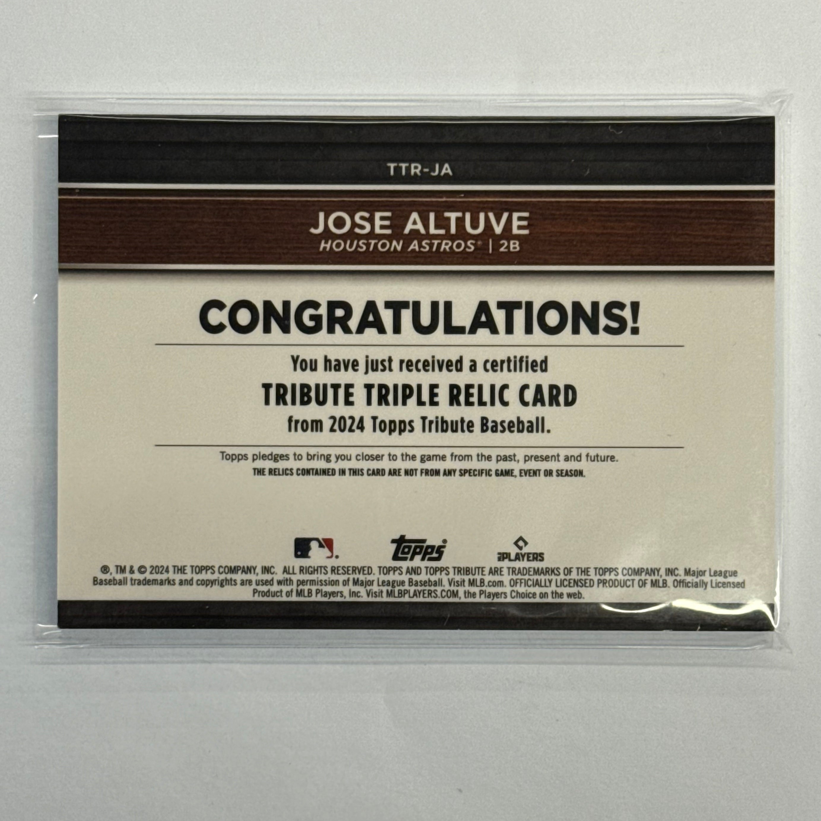 2024 Topps Tribute Jose Altuve Triple Relic Card #TTR-JA Numbered 89/99