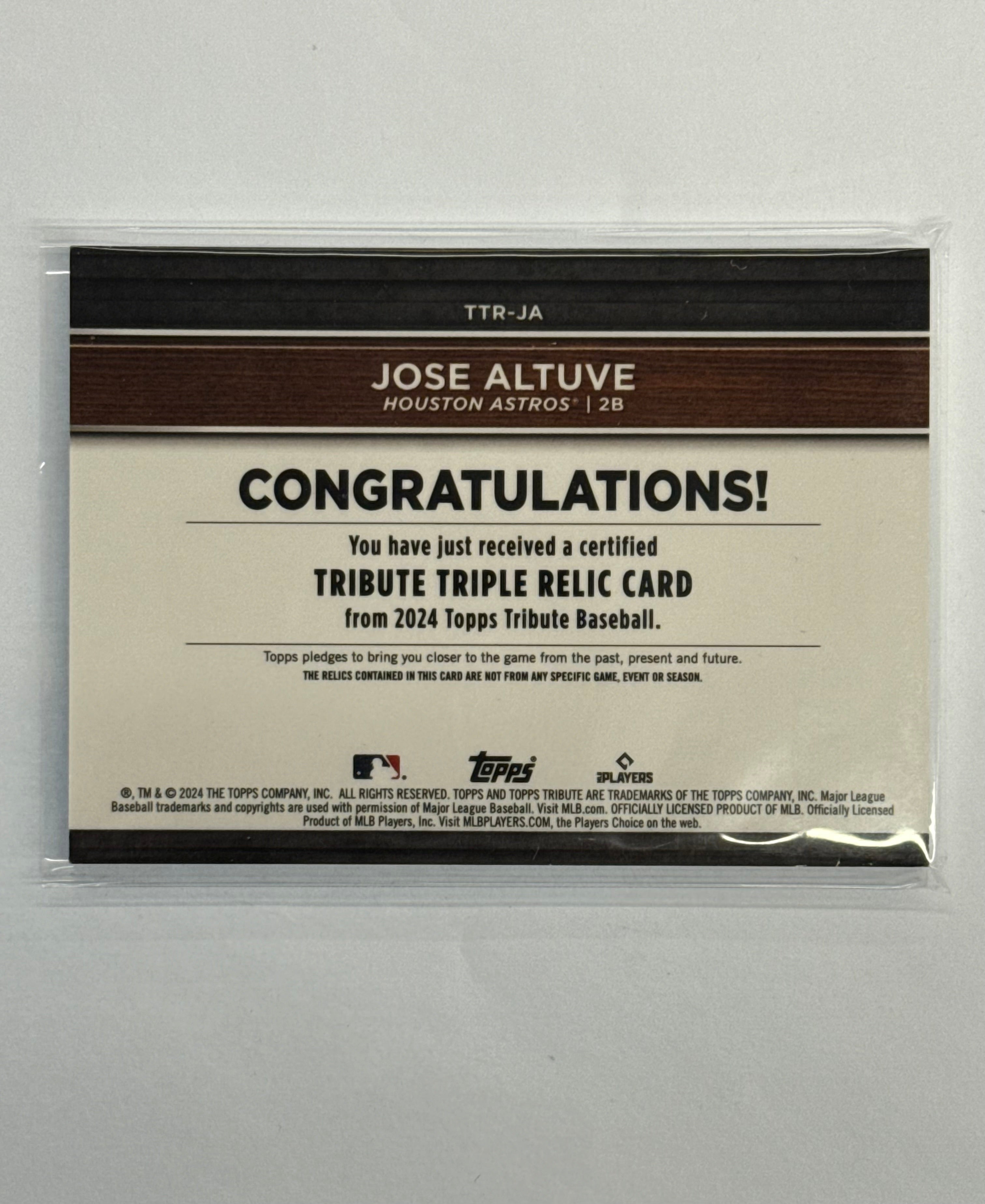 2024 Topps Tribute Jose Altuve Triple Relic Card #TTR-JA Numbered 89/99