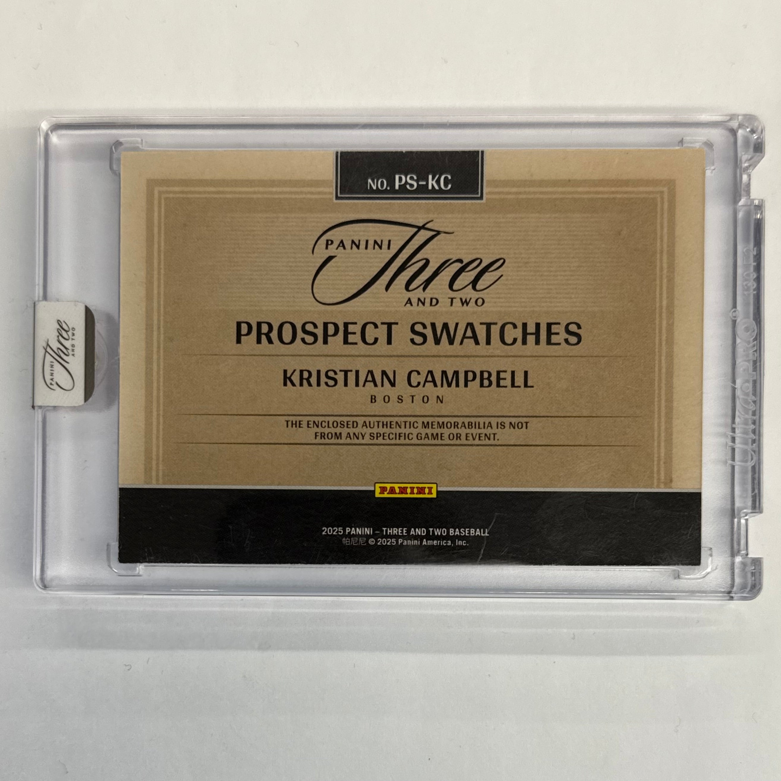 2025 Panini Three And Two Kristian Campbell Prospect Swatches #PS-KC Silver Numbered 06/25