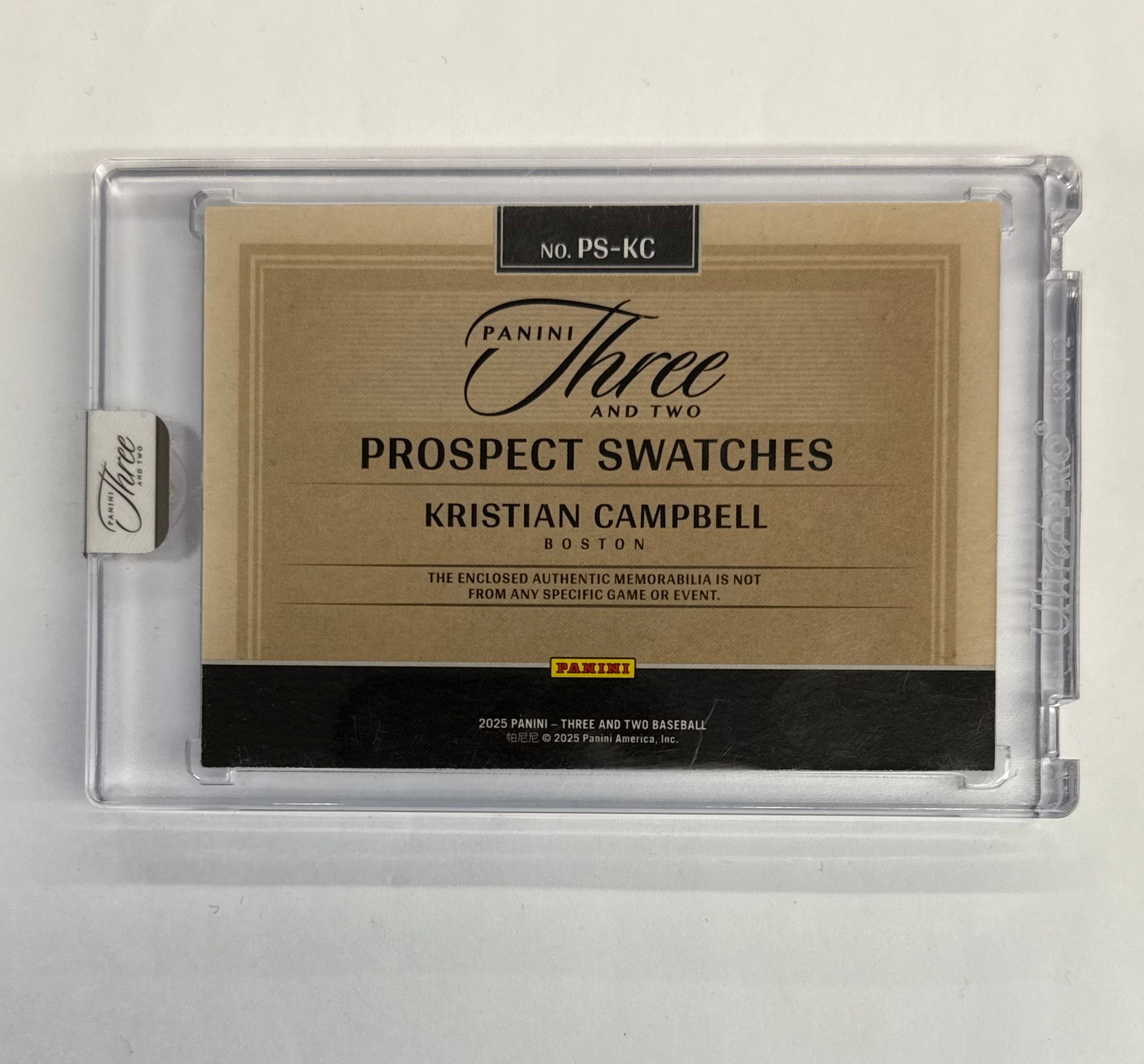 2025 Panini Three And Two Kristian Campbell Prospect Swatches #PS-KC Silver Numbered 06/25