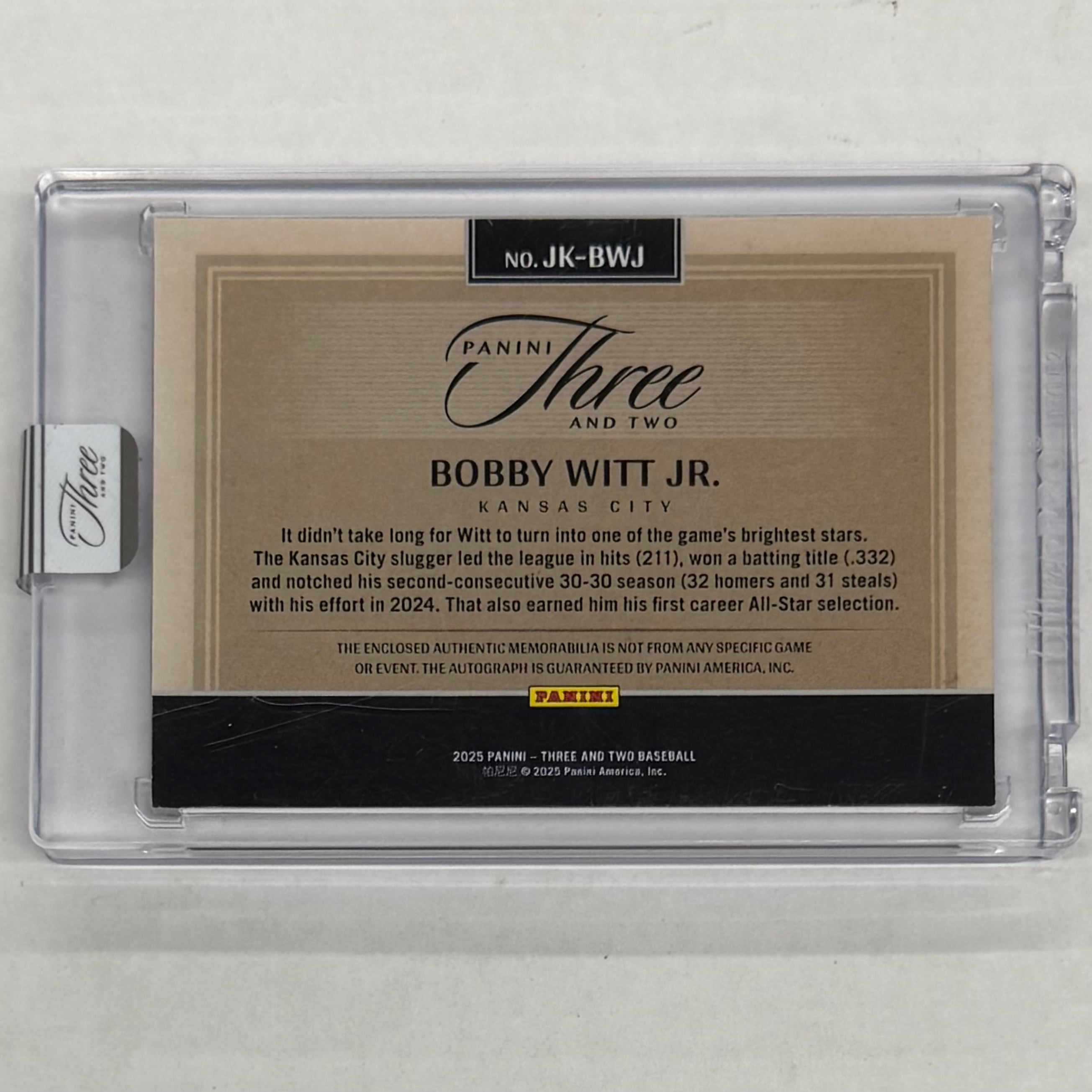 2025 Panini Three And Two Bobby Witt Jr. Hall Of Fame Jersey Autographs #JK-BWJ Numbered 02/99