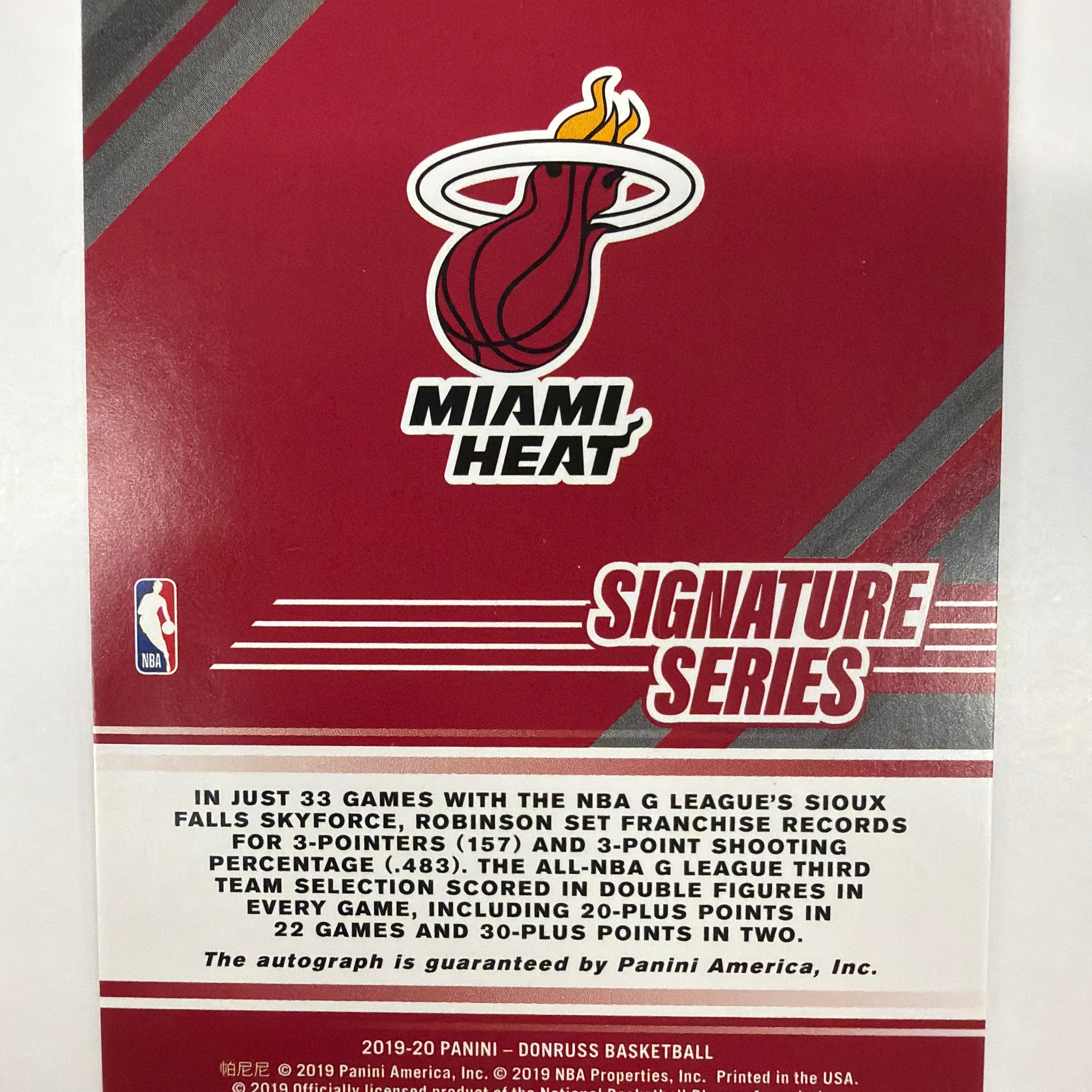 2019 Panini Donruss Basketball Signature Series Duncan Robinson No. SS-DRS
