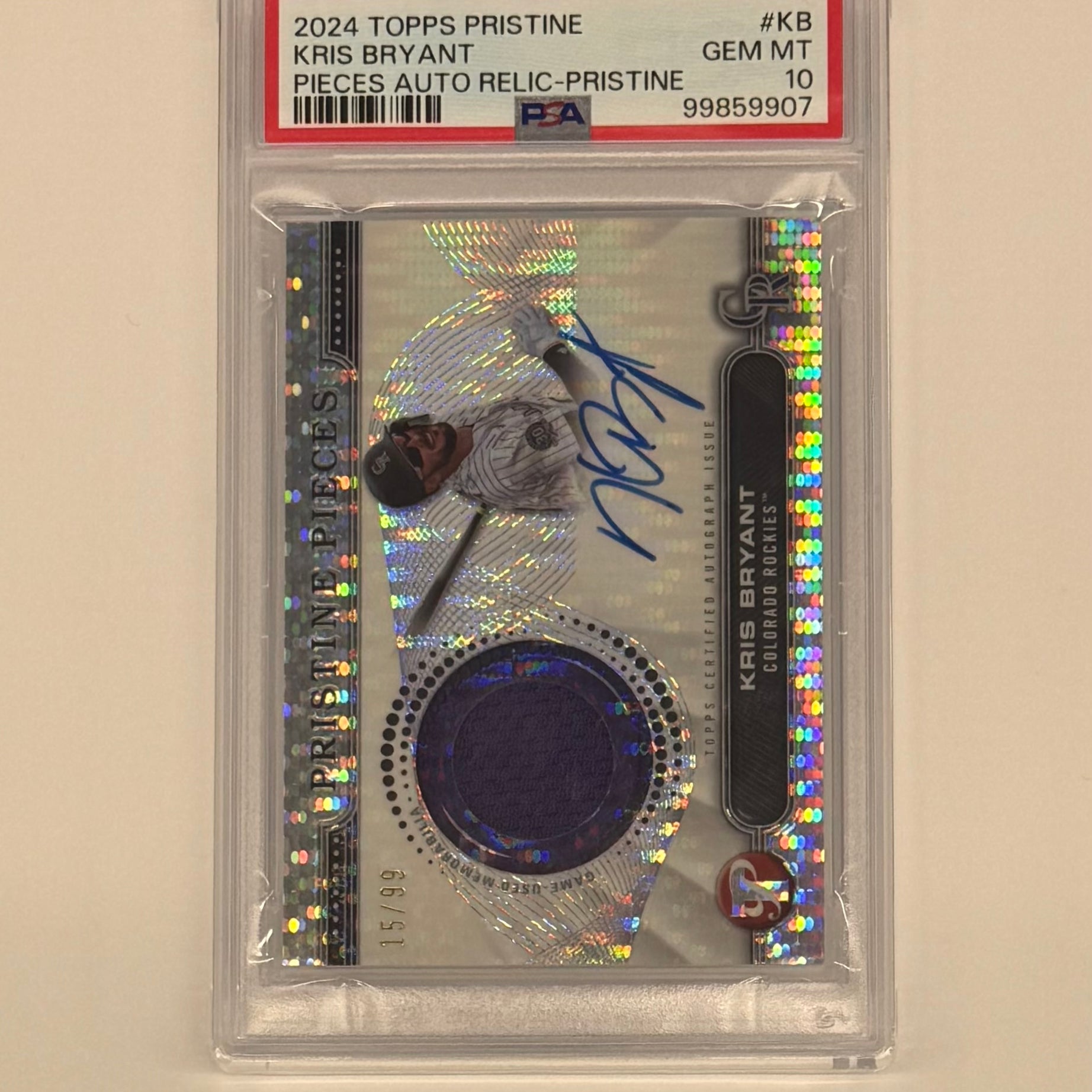 2024 Topps Pristine PSA 10 GEM MT Kris Bryant Pieces Auto Relic Card #PPAR-KB Numbered 15/99