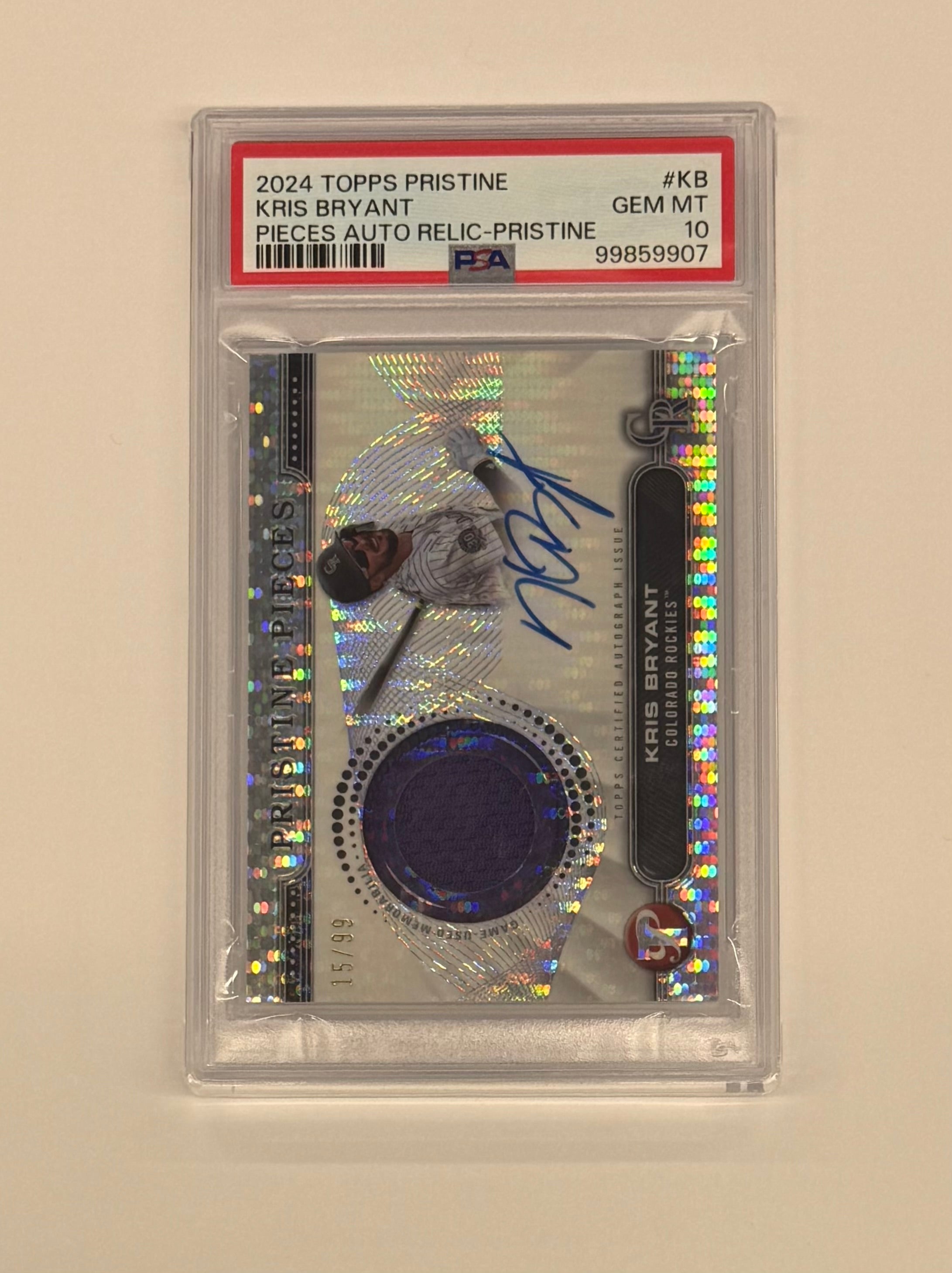 2024 Topps Pristine PSA 10 GEM MT Kris Bryant Pieces Auto Relic Card #PPAR-KB Numbered 15/99