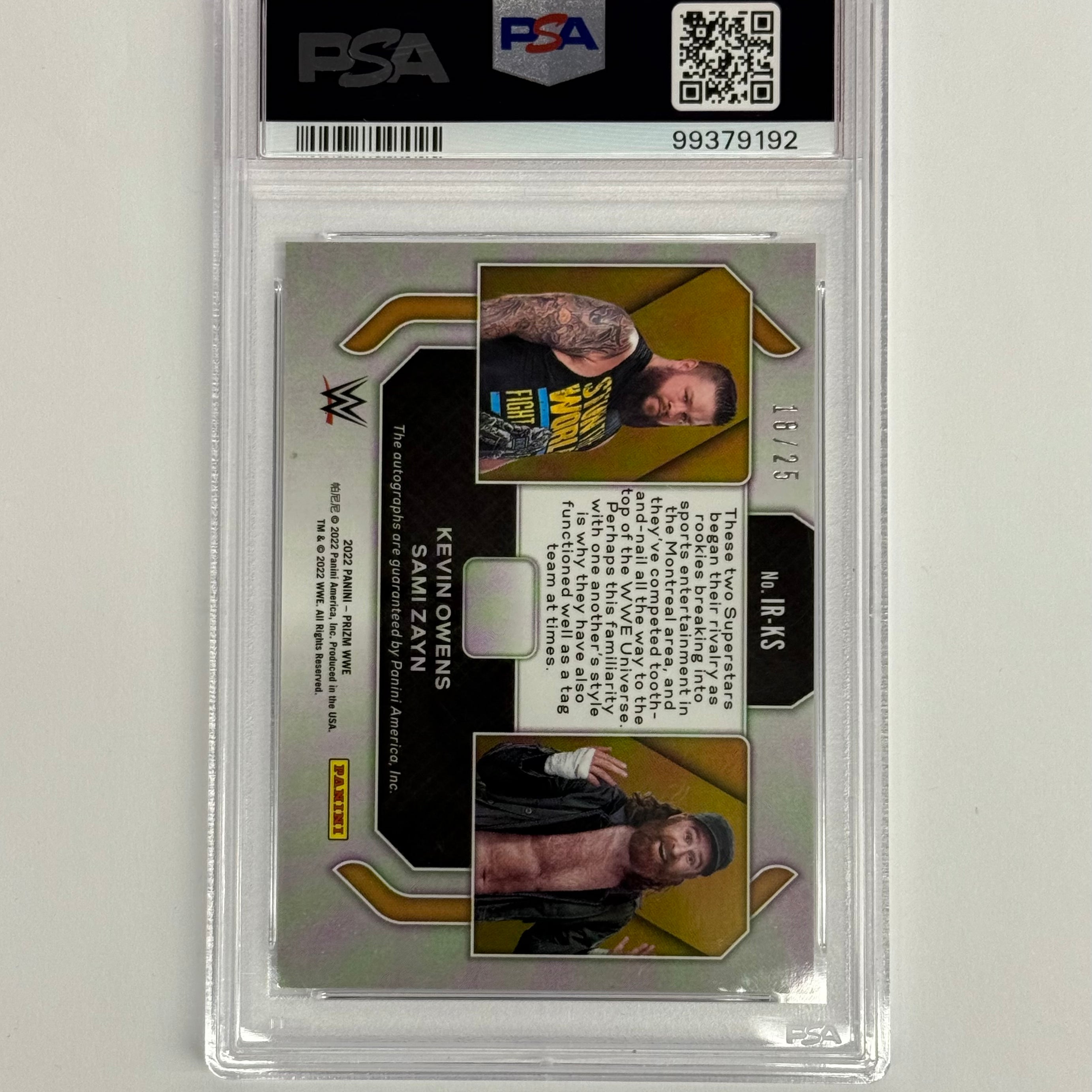 2022 Panini Prizm WWE PSA 9 MINT Kevin Owens/Sami Zayn Iconic Rivals Dual Autographs #IR-KS Gold Numbered 18/25