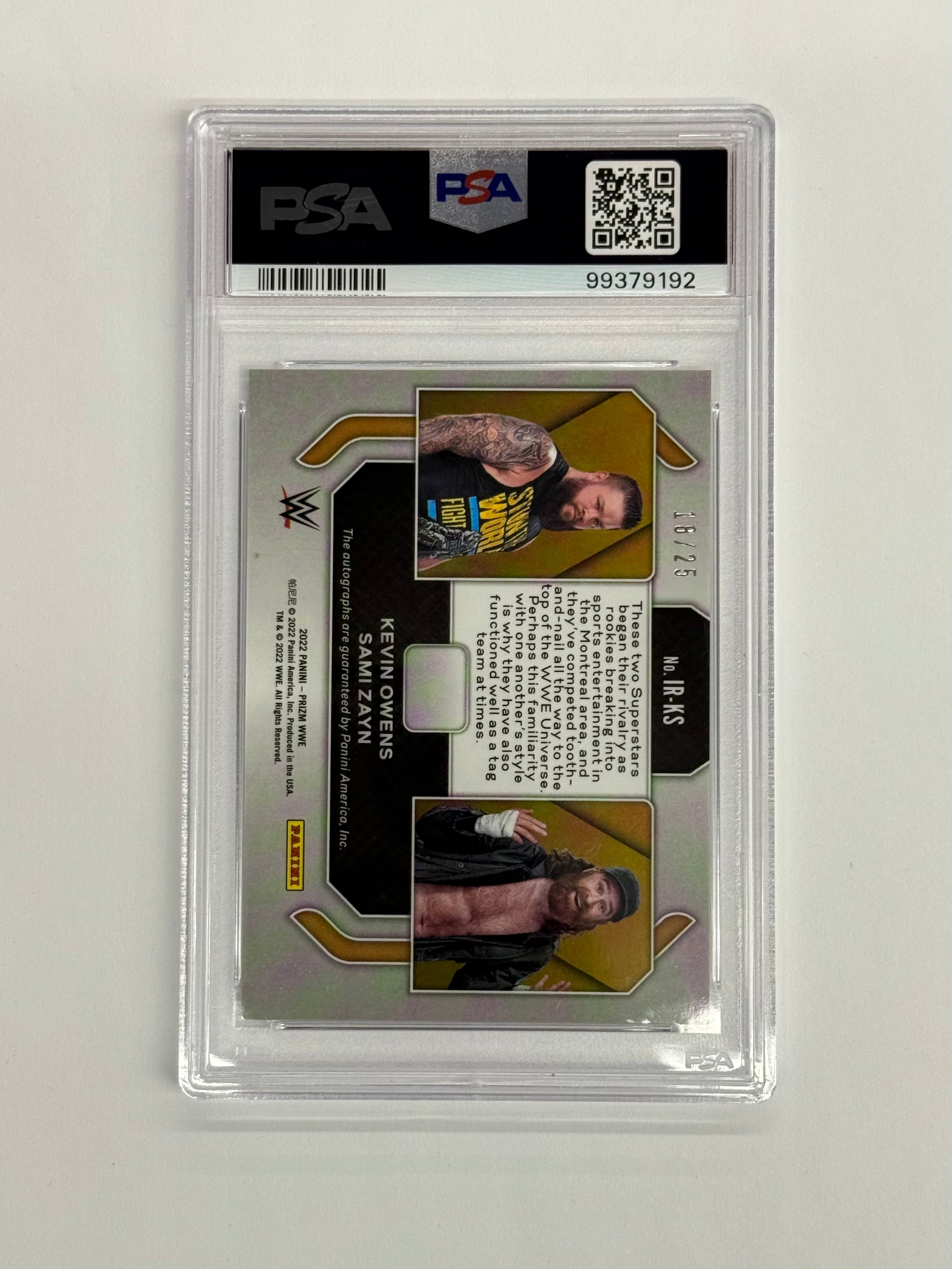 2022 Panini Prizm WWE PSA 9 MINT Kevin Owens/Sami Zayn Iconic Rivals Dual Autographs #IR-KS Gold Numbered 18/25