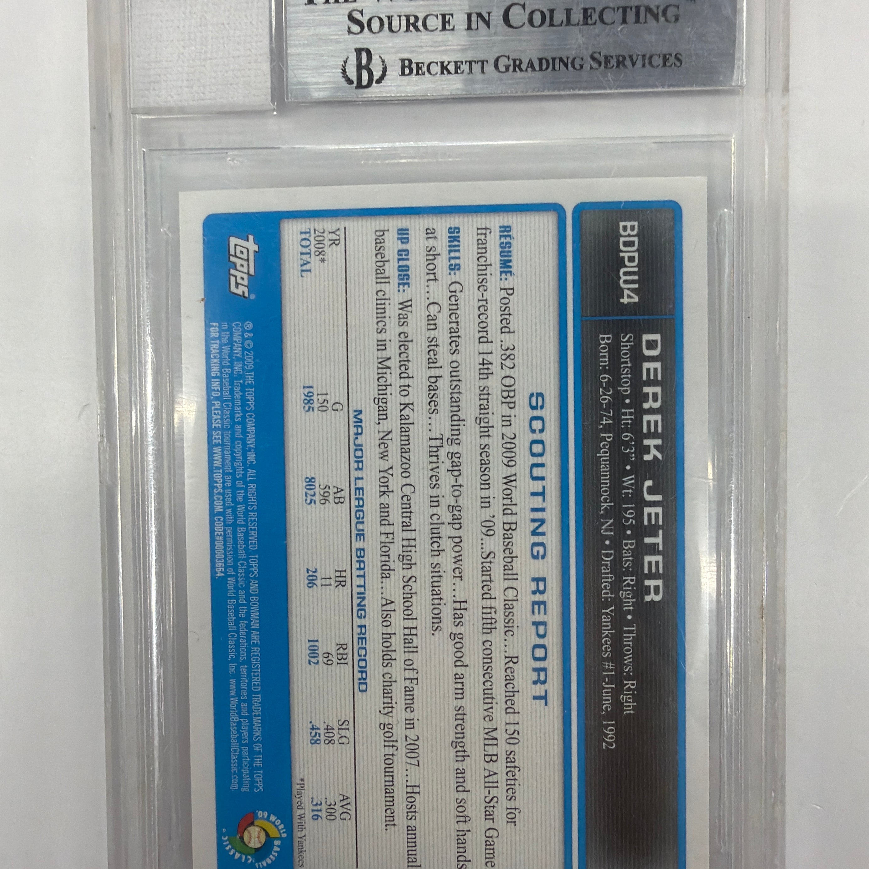 Beckett Authenticated Topps and Bowman Derek Jeter Patch BDPW4
