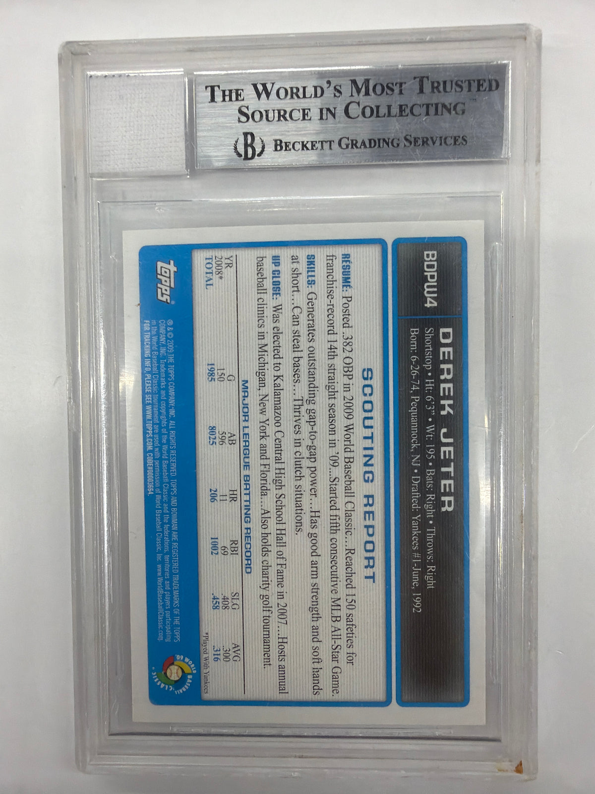 Beckett Authenticated Topps and Bowman Derek Jeter Patch BDPW4