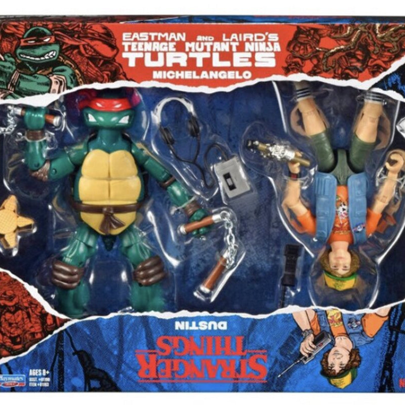 Neca Netflix Teenage Mutant Ninja Turtles Michelangelo & Stranger Things Dustin 2 Pack