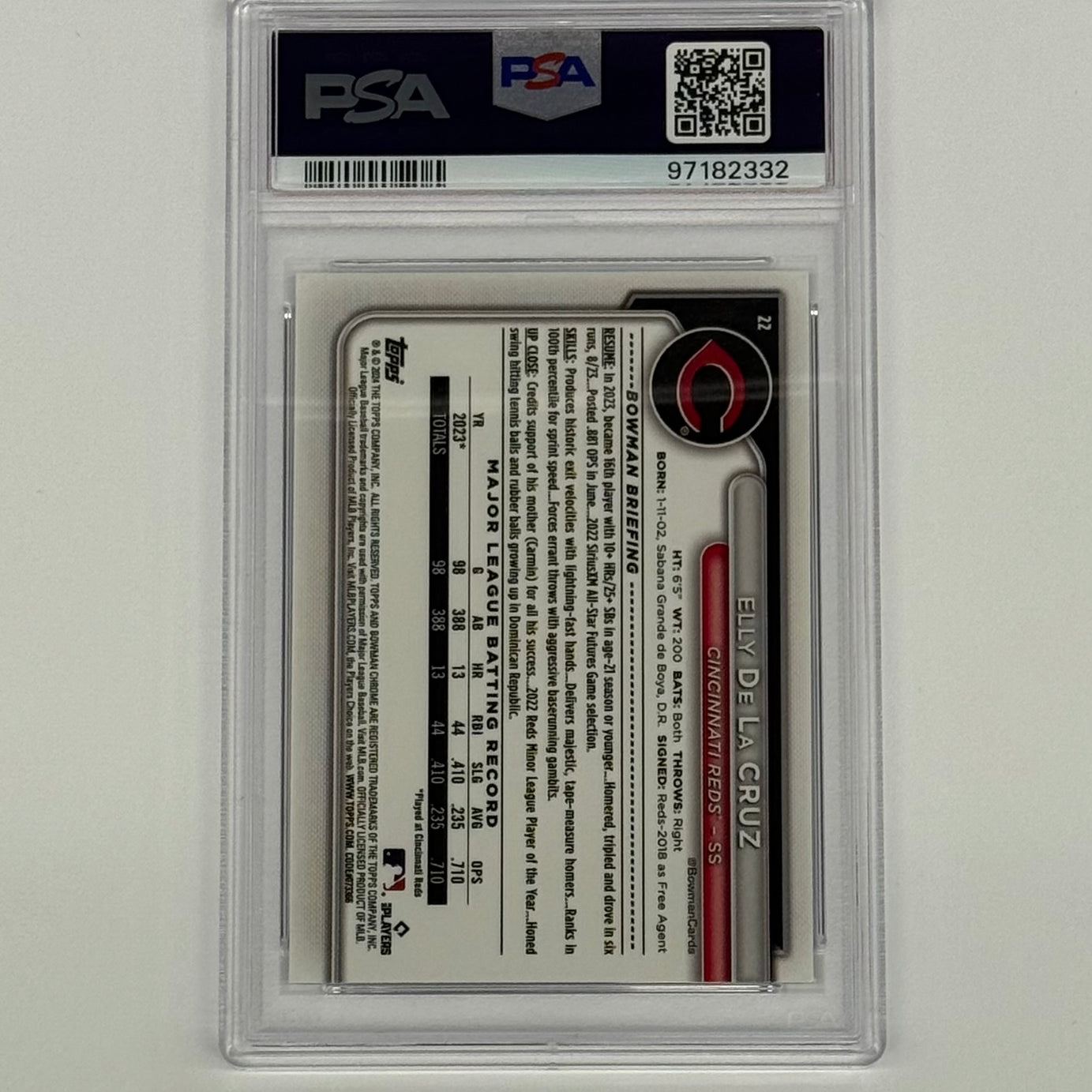 2024 Bowman Mega Box Chrome PSA 10 GEM MT Elly De La Cruz #22 Mojo Refractor