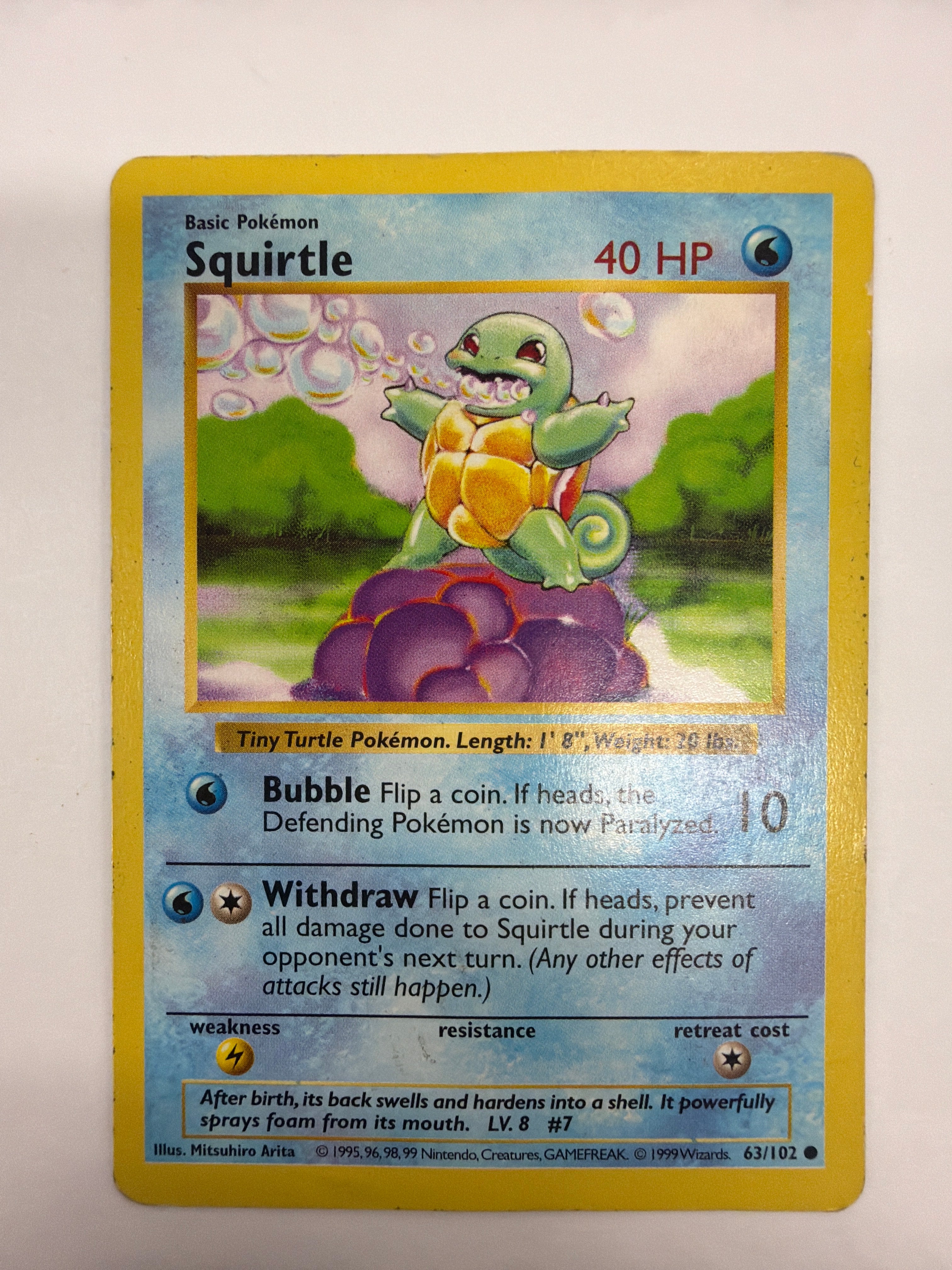 Pokémon TCG - Base Set Unlimited Shadowless Squirtle 63/102 Non-Holo HP