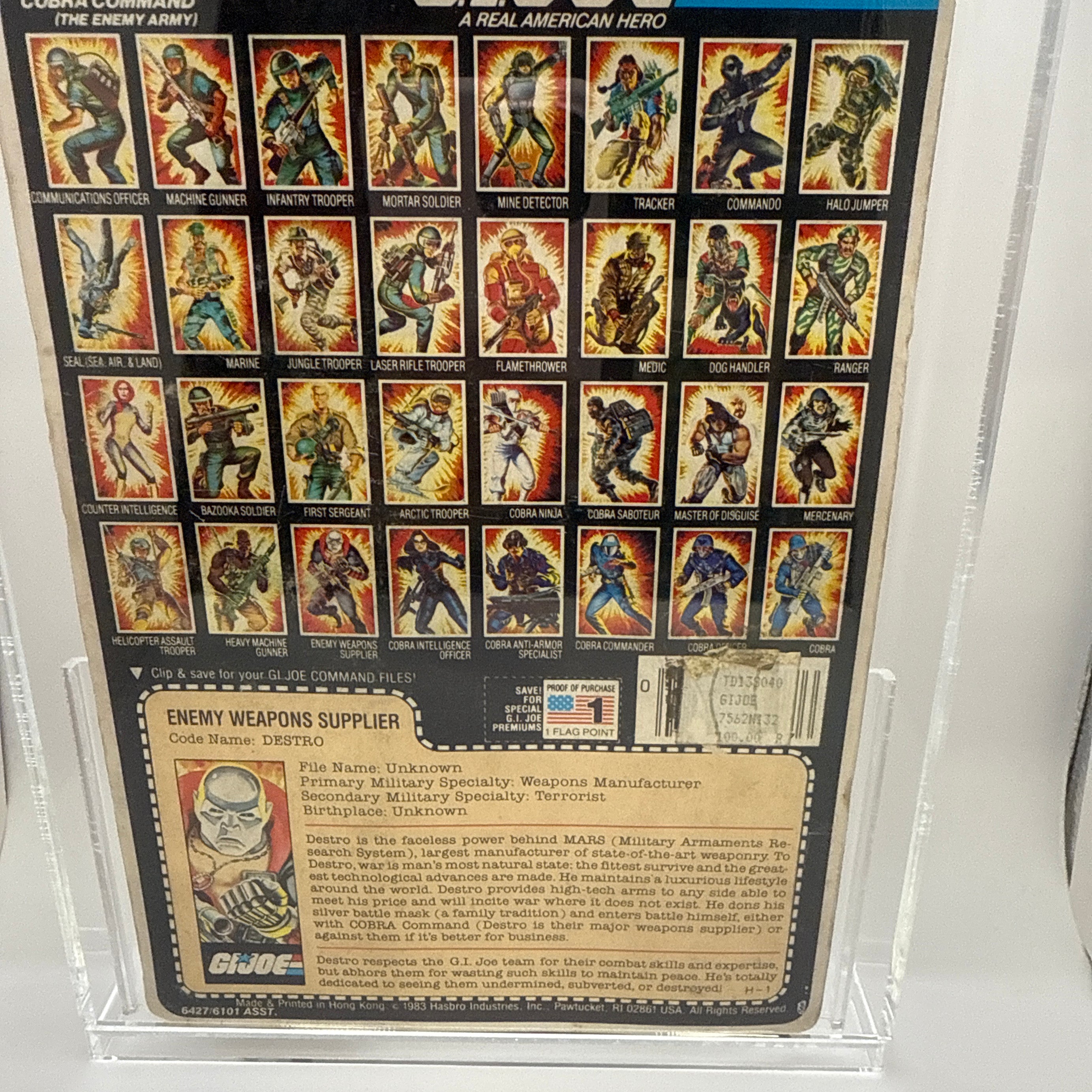 Hasbro G.I. Joe Vintage 1983  Enemy Weapons Supplier Code Name: Destro 32 Back Punched Card