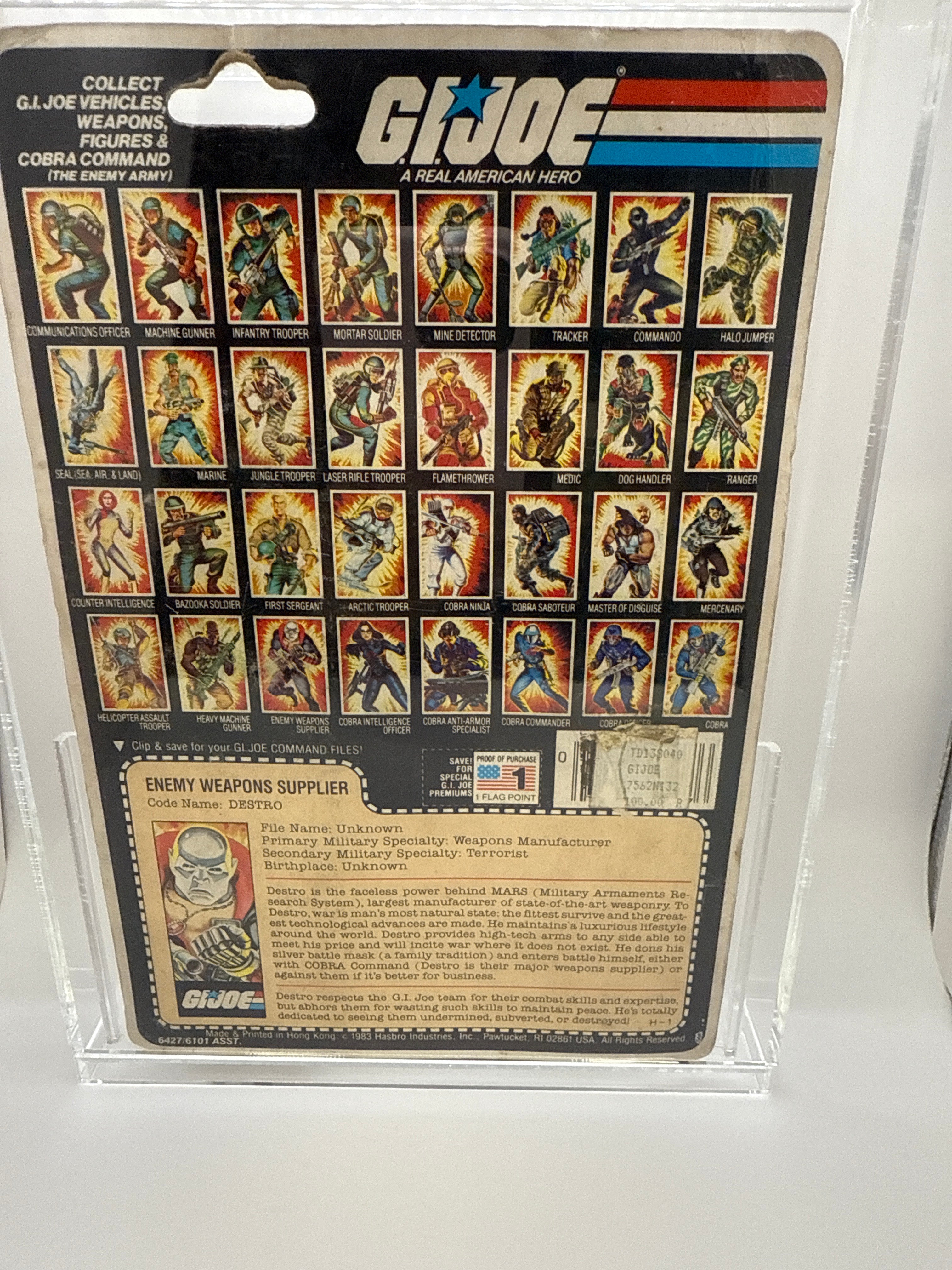 Hasbro G.I. Joe Vintage 1983  Enemy Weapons Supplier Code Name: Destro 32 Back Punched Card