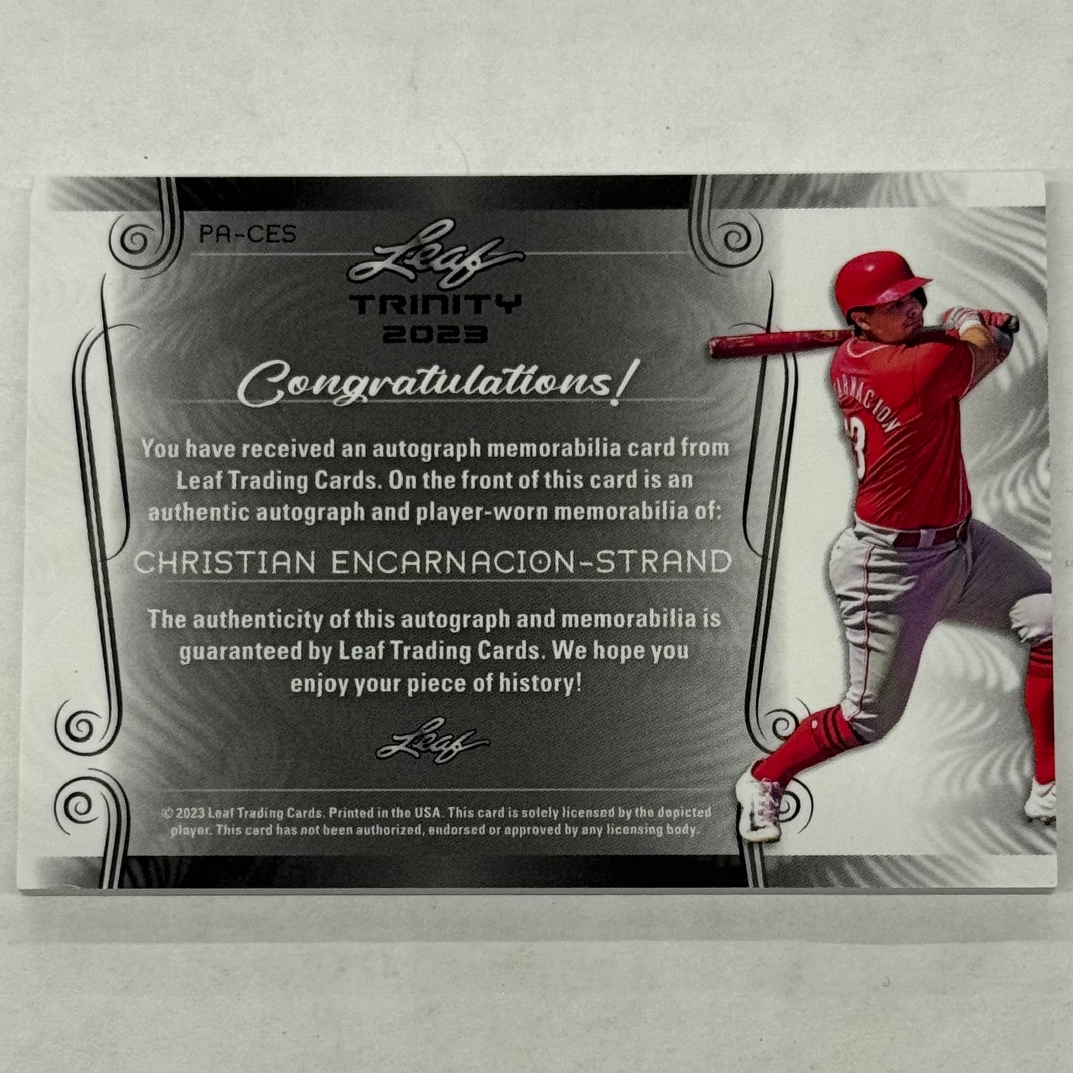 2023 Leaf Christian Encarnacion-Strand Patch Autograph Card #PA-CES Aqua Numbered 29/49
