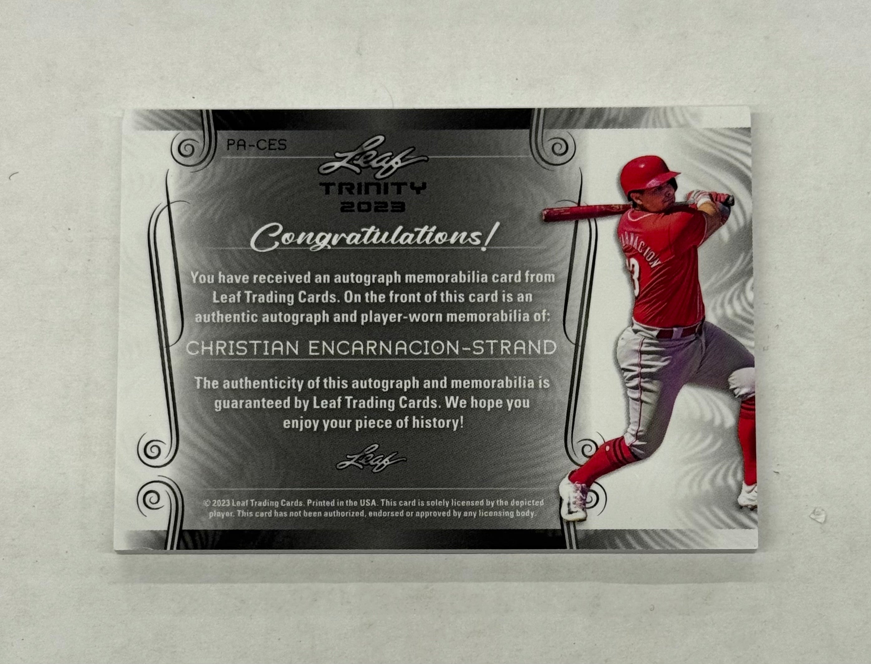 2023 Leaf Christian Encarnacion-Strand Patch Autograph Card #PA-CES Aqua Numbered 29/49