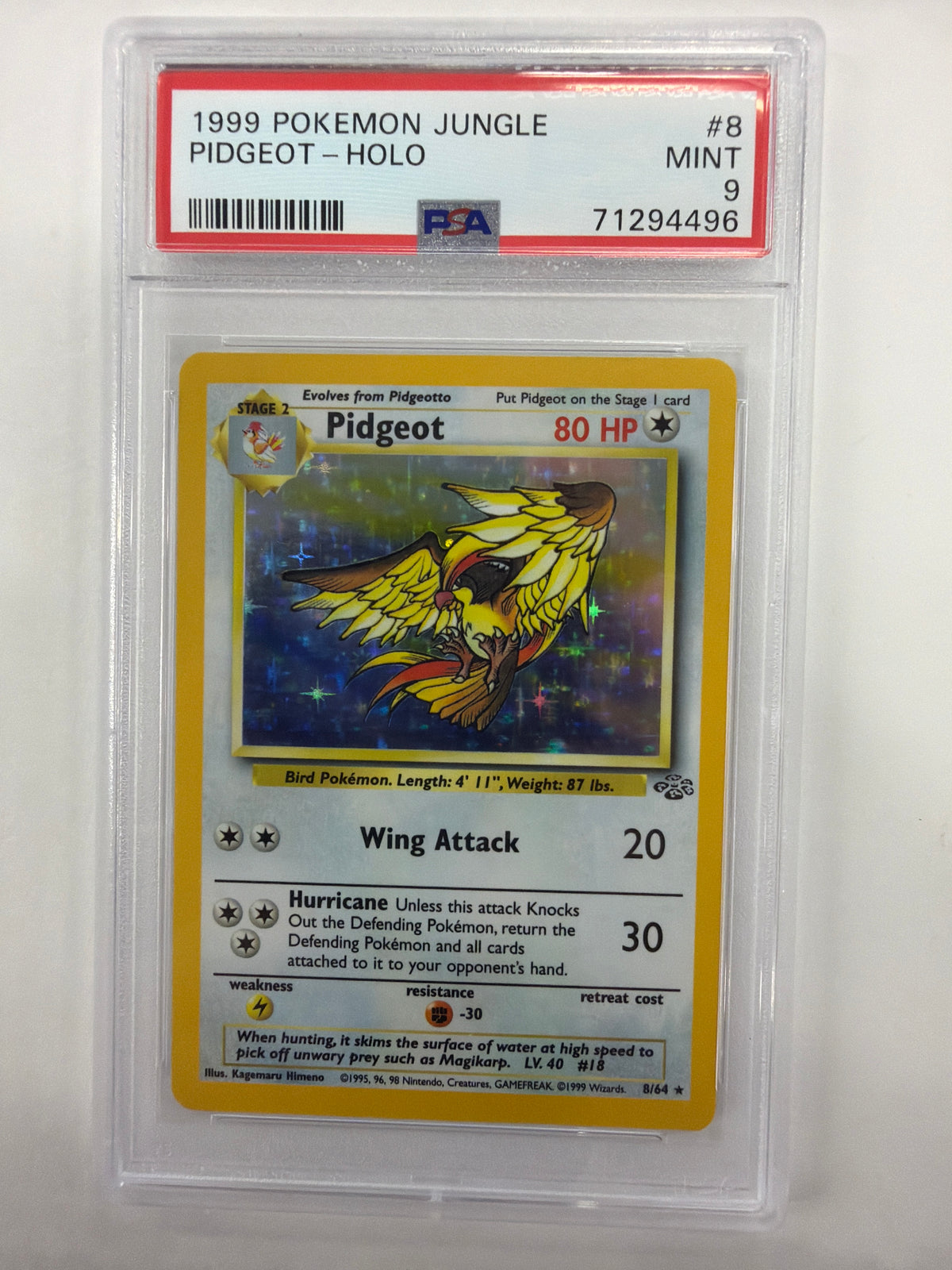 Pokémon TCG - PSA Mint 9 Jungle Unlimited Pidgeot 8/64 Holo