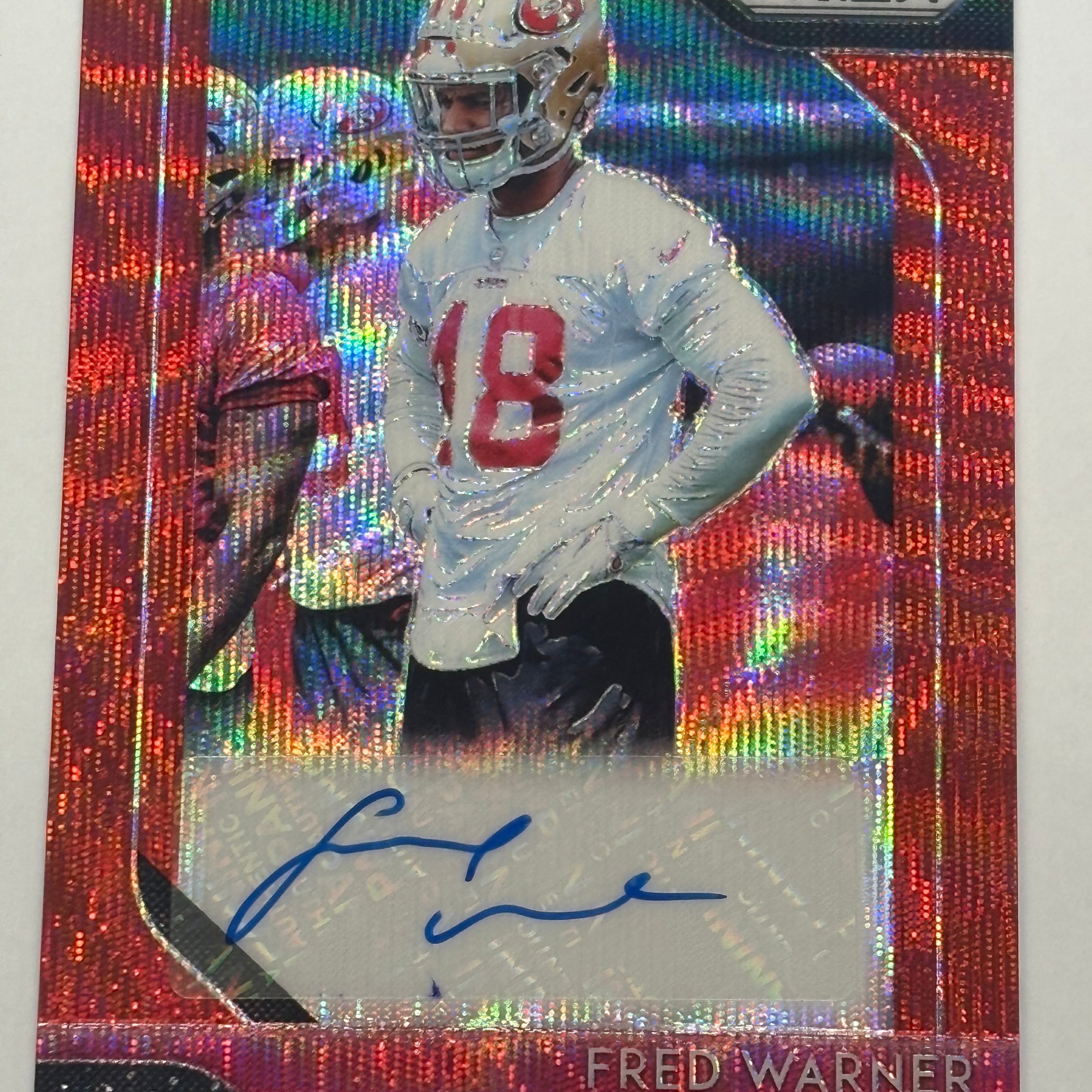2018 Panini Prizm Fred Warner Autograph #RA-FW Red Wave Prizm Numbered 134/199