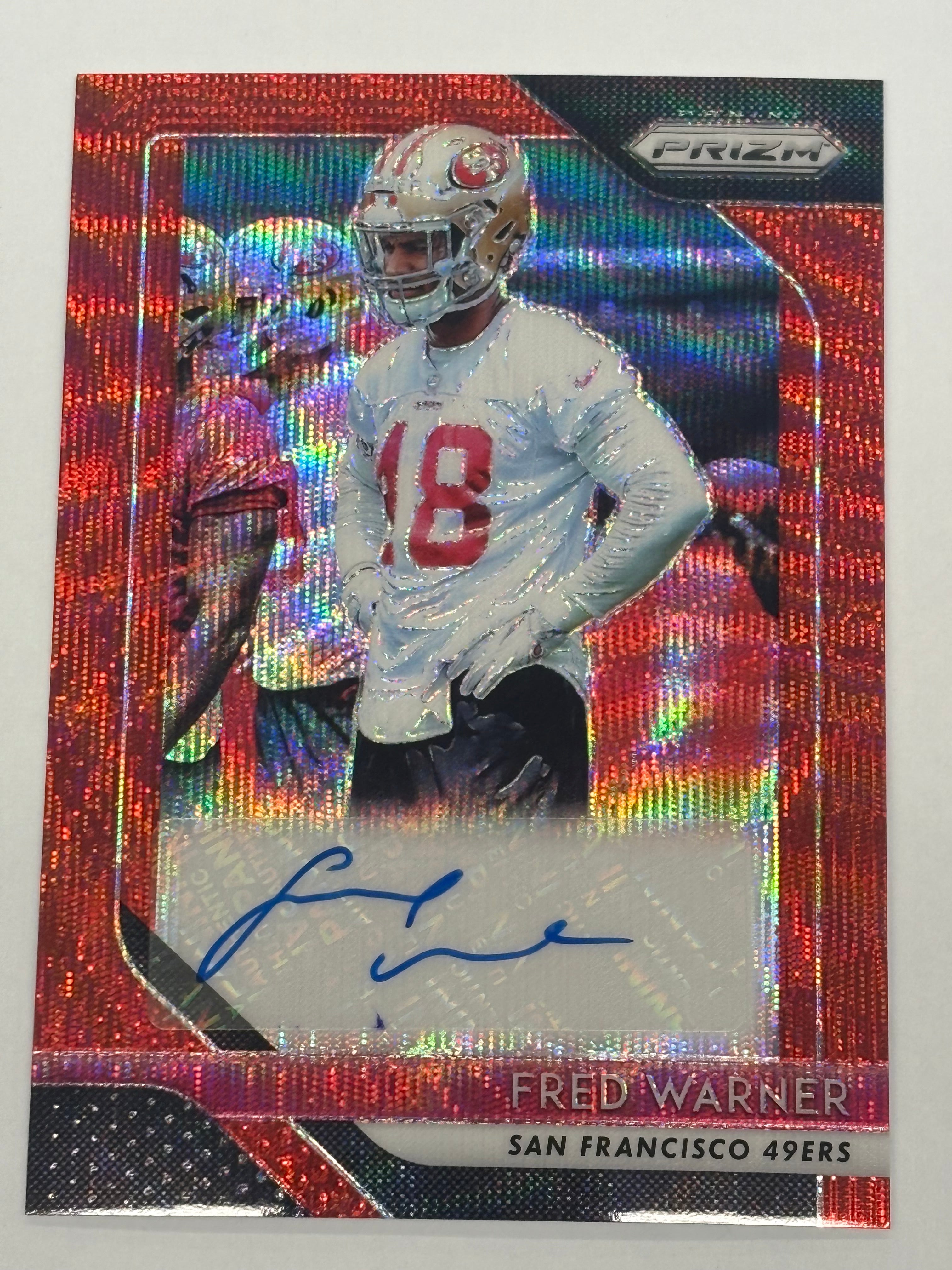 2018 Panini Prizm Fred Warner Autograph #RA-FW Red Wave Prizm Numbered 134/199