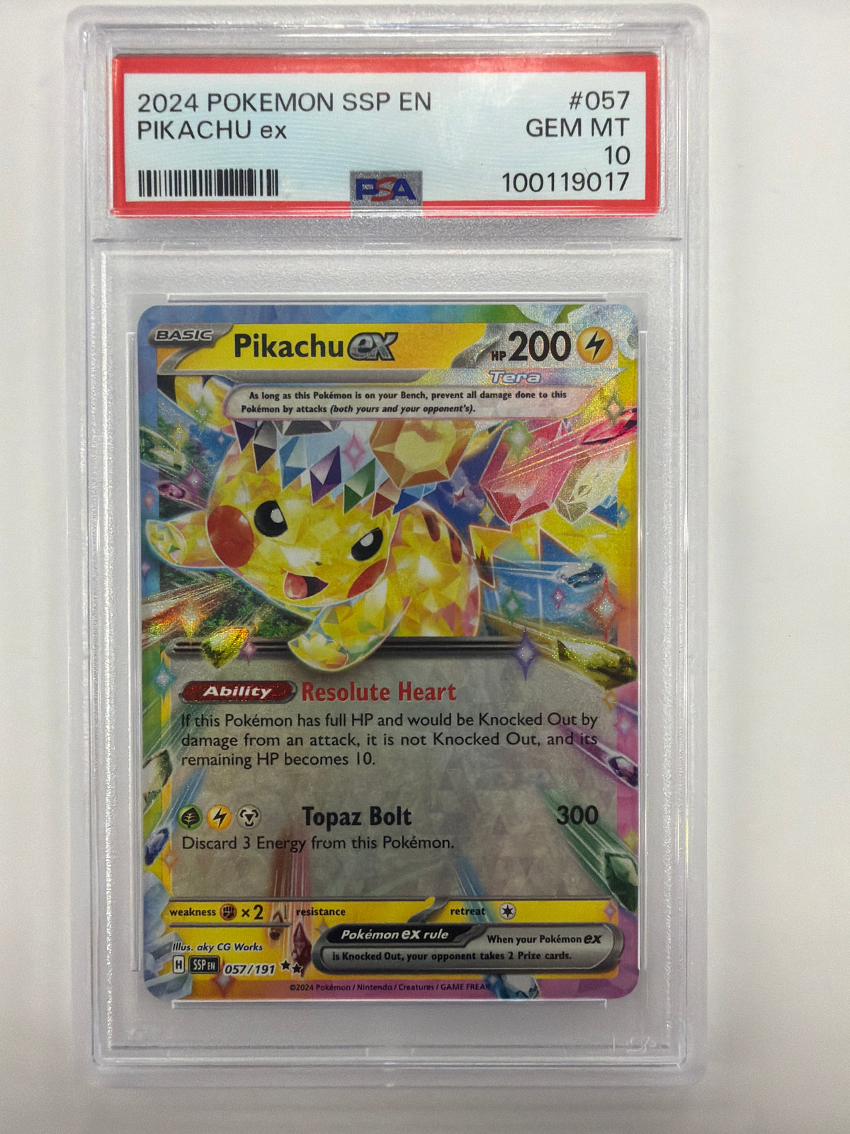 Pokémon TCG - PSA Gem MT 10 Surging Sparks Pikachu ex 057/191 Double Rare