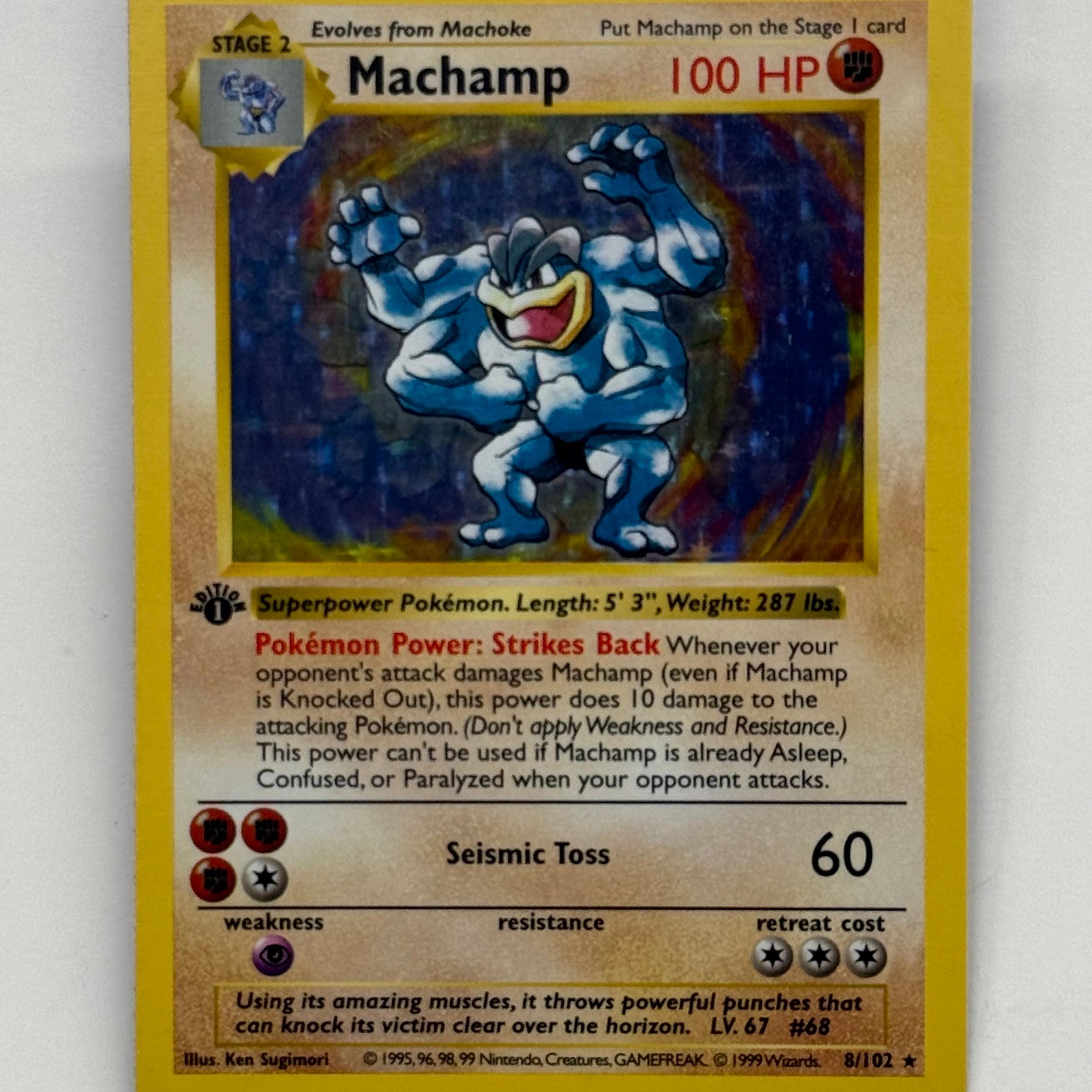 Pokémon TCG - Base Set 1st Edition Shadowless Machamp Holo 8/102 NM