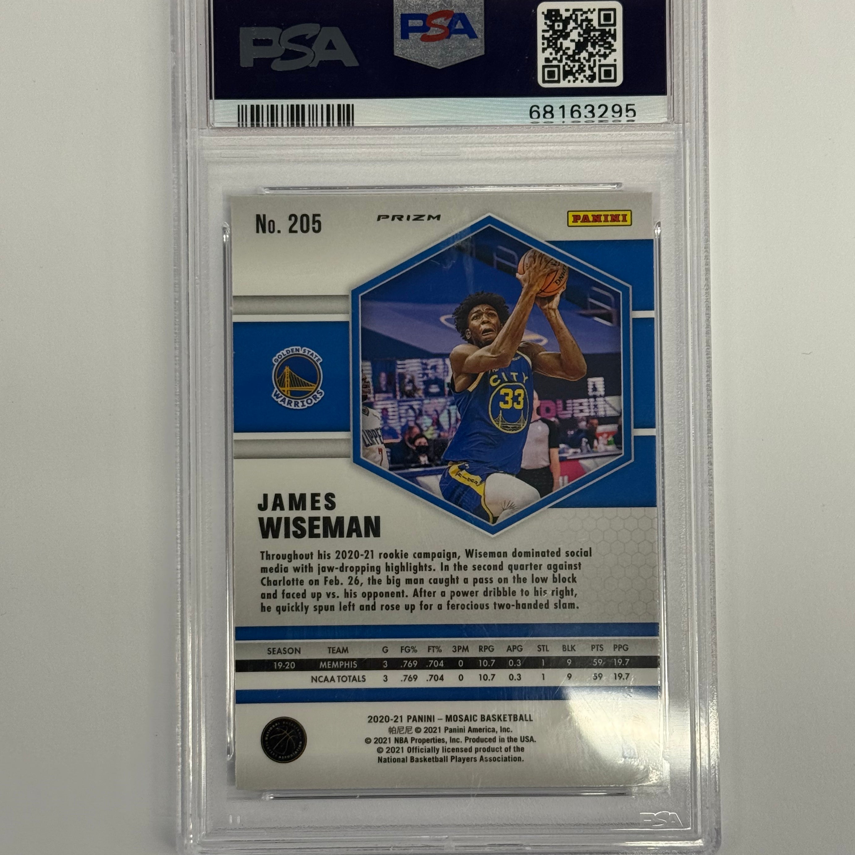 2020 Mosaic PSA 10 GEM MT James Wiseman #205 Camo Pink
