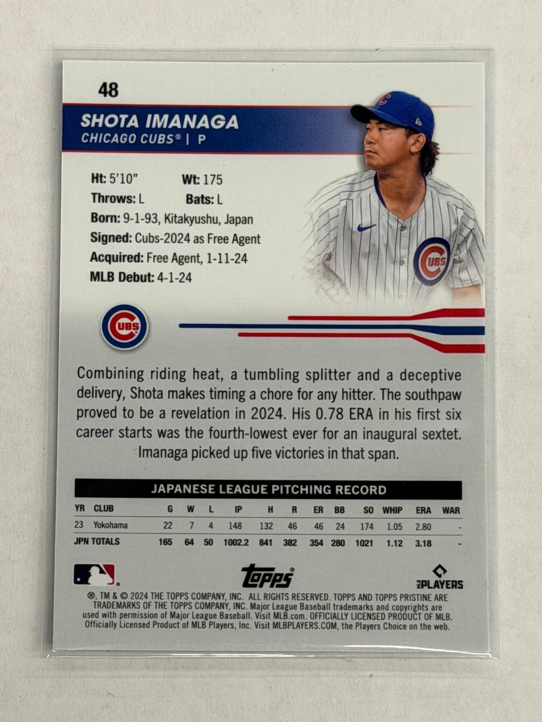2024 Topps Pristine Baseball Shota Imanaga #48 Blue Refractor Numbered 35/75
