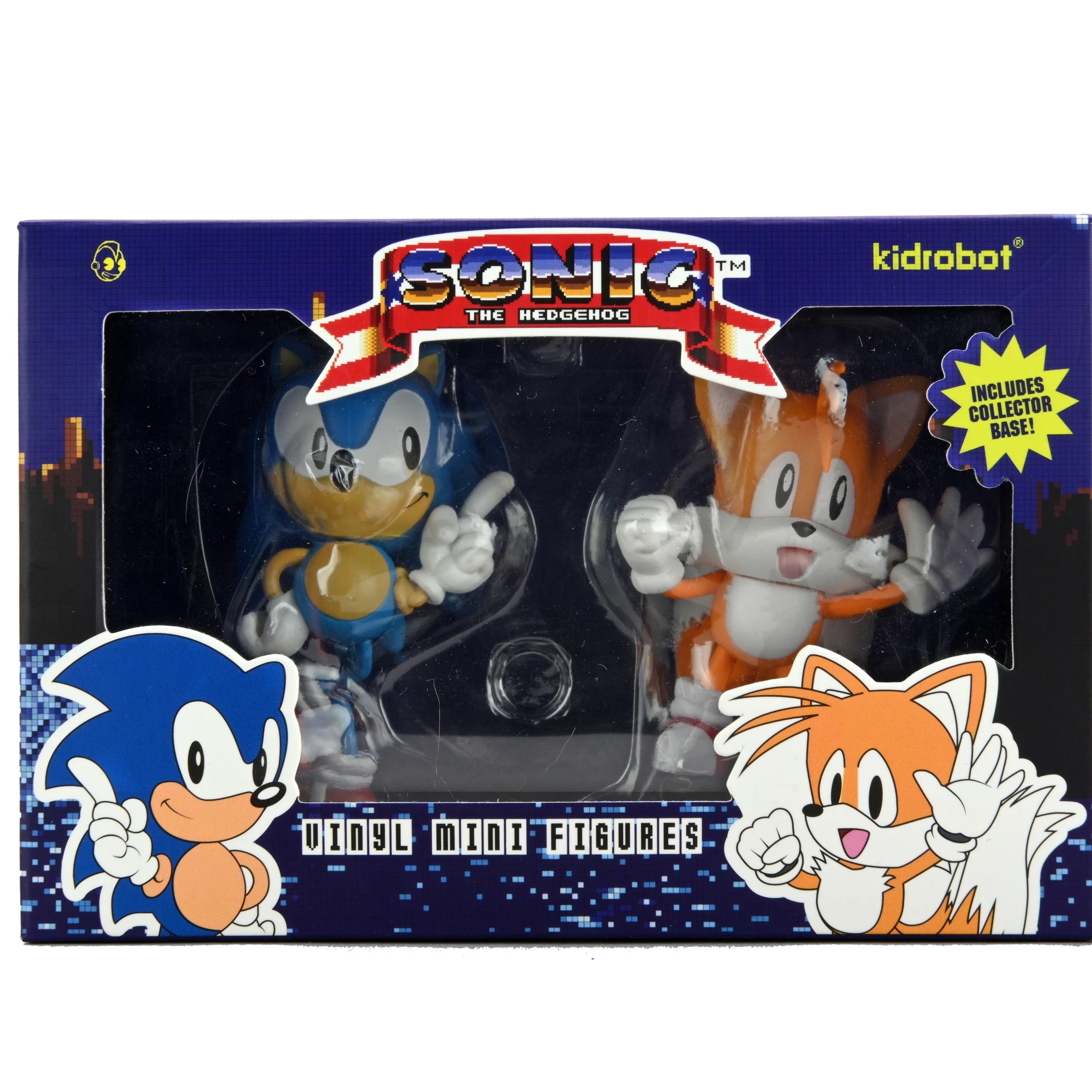 Kidrobot Sonic The Hedgehog Sonic + Tails With Collector Base Vinyl Mini Figures 2-Pack