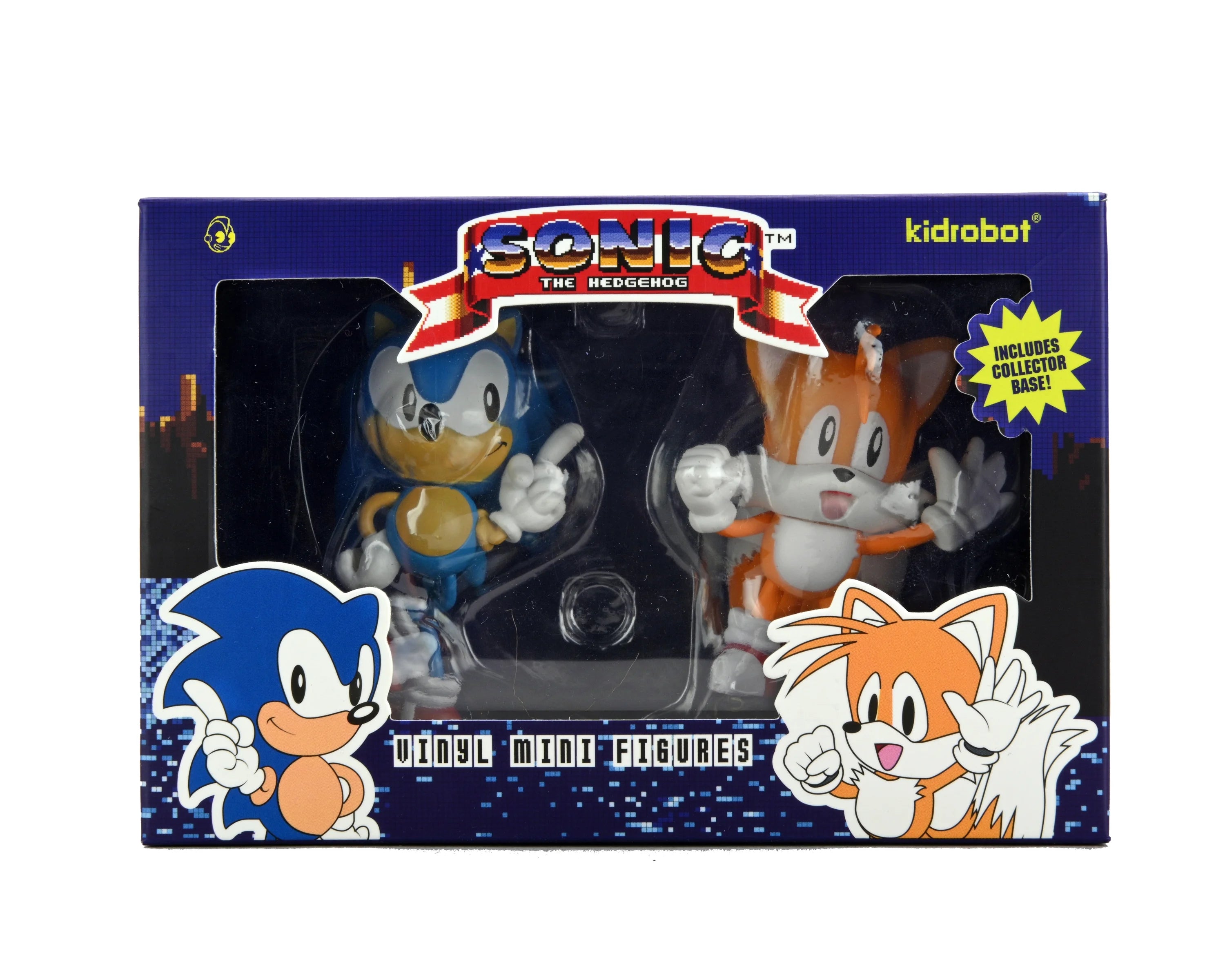 Kidrobot Sonic The Hedgehog Sonic + Tails With Collector Base Vinyl Mini Figures 2-Pack