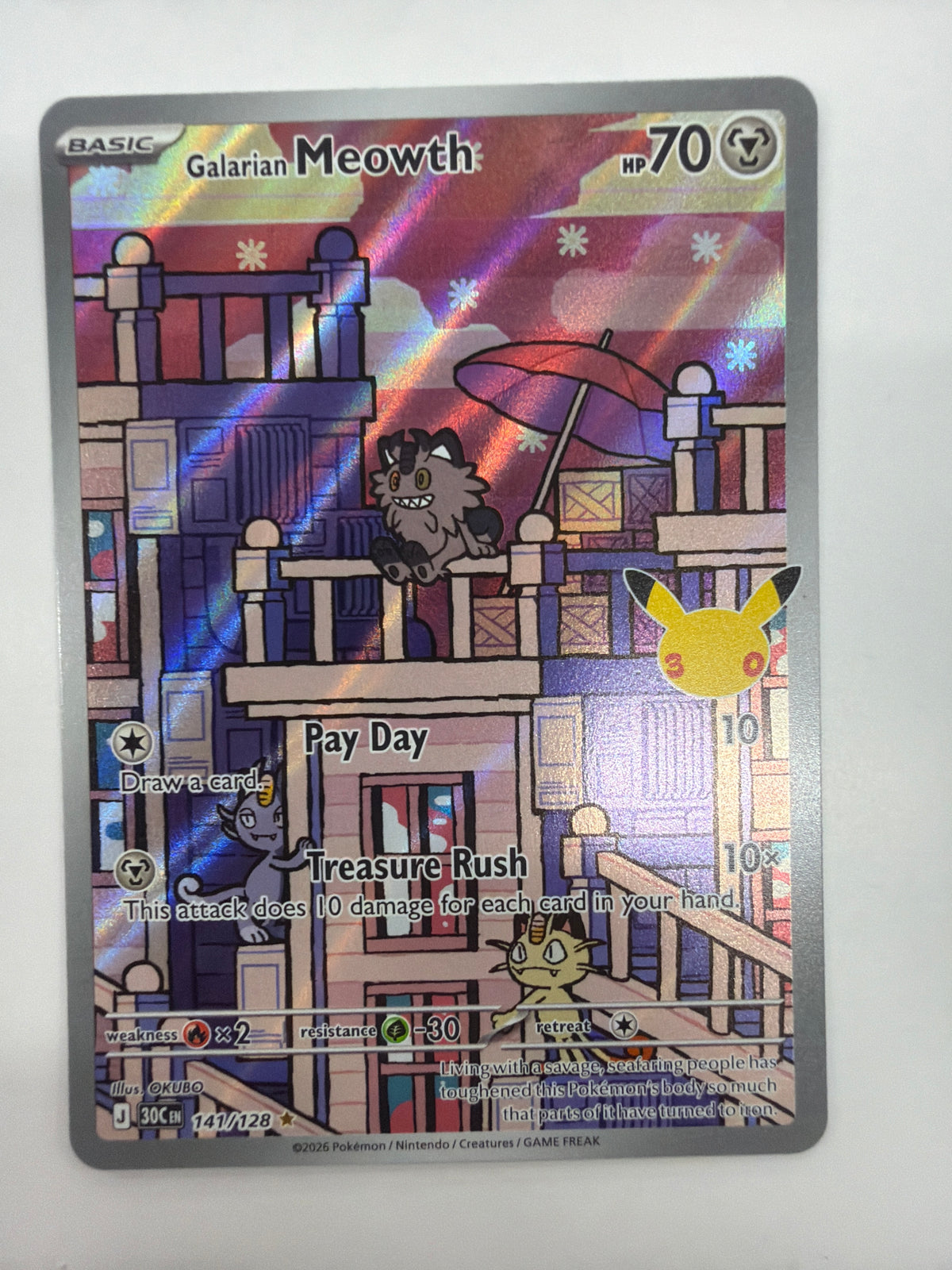 Pokémon TCG - 30th Celebration Galarian Meowth 141/128 NM
